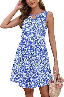 Sommerkleid Damen Ärmellose Strandkleider Sommer Freizeitkleid mit Taschen für Ausgehen Urlaub