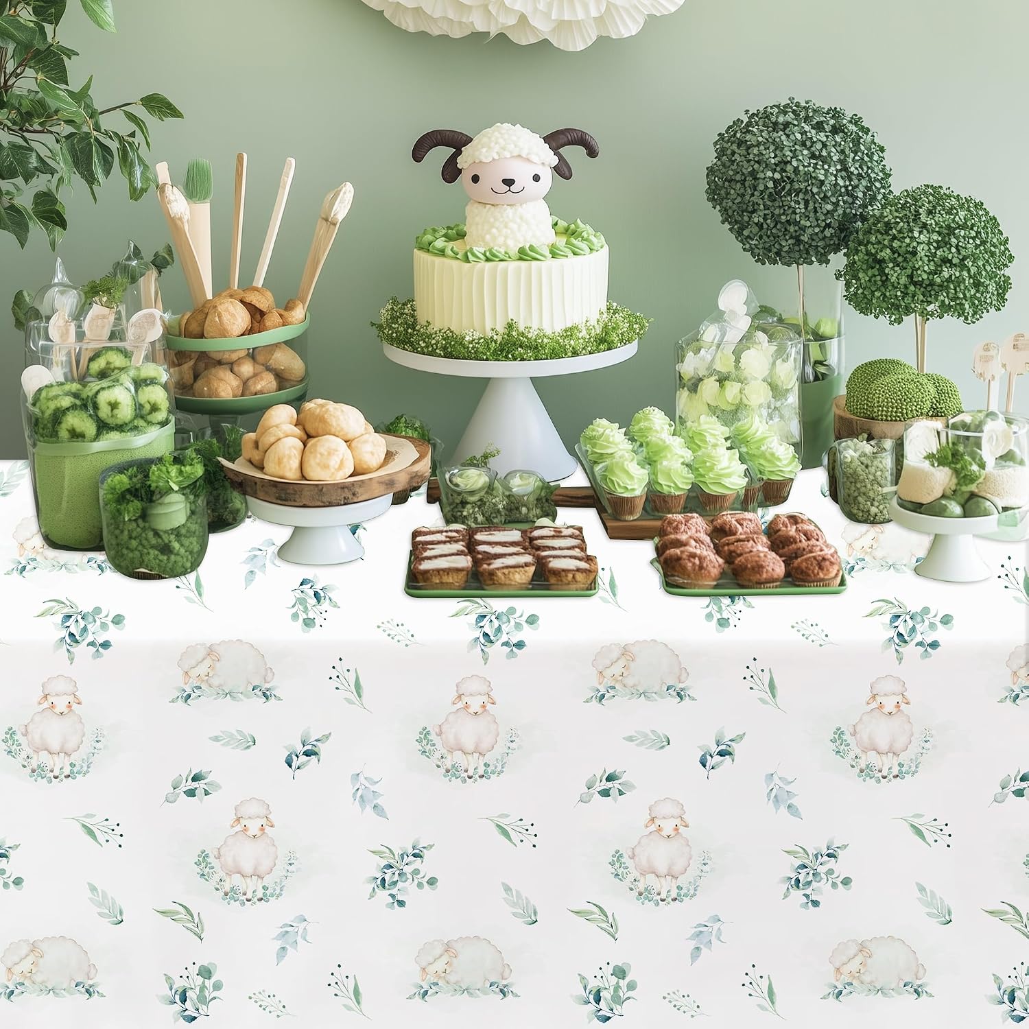 Sheep Baby Shower Decorations Tablecloth, 3 Pack Disposable Farm Animal Lamb Sheep Party Supplies Tablecover for Kid's Birthday Baby Shower, 86in x 55in