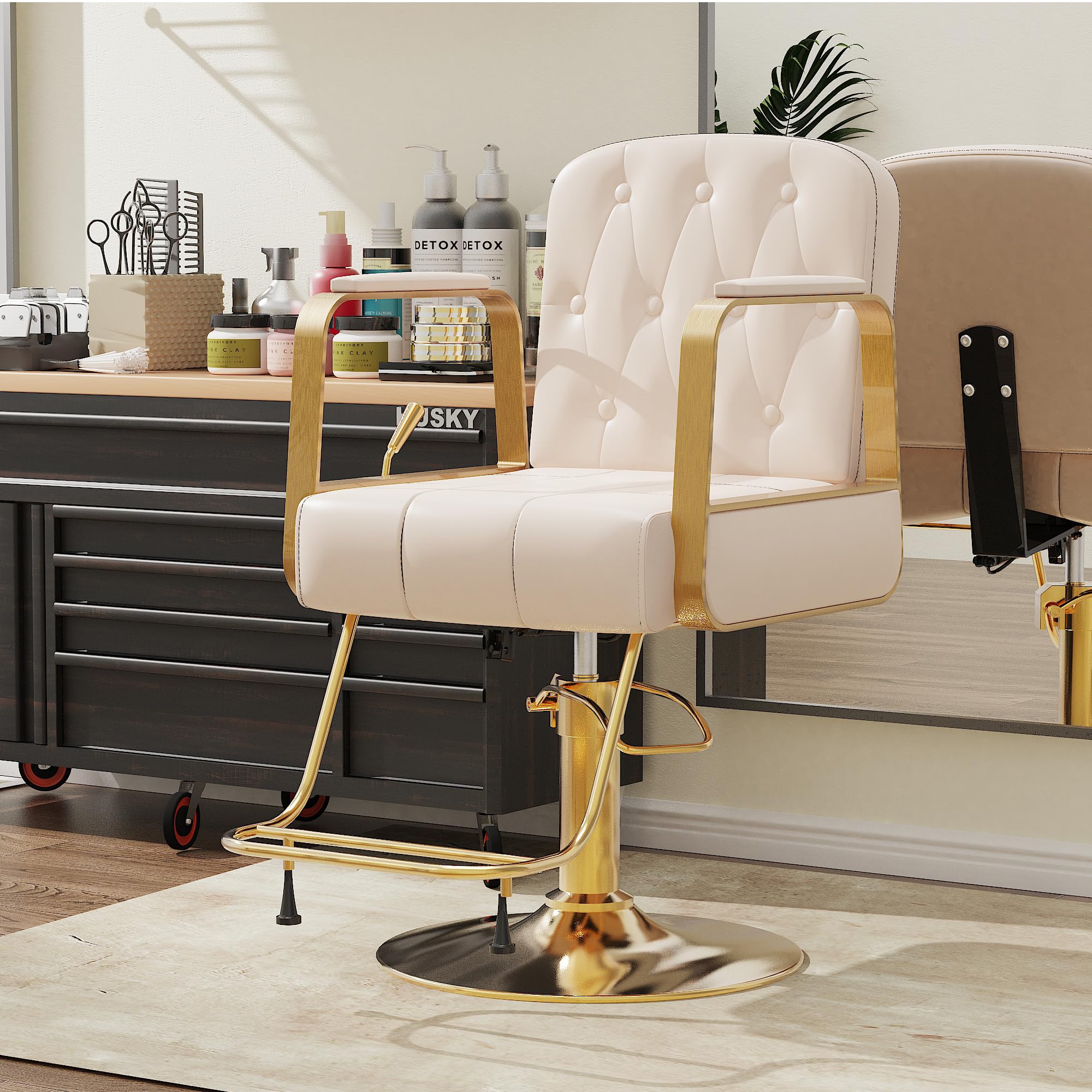 Friseurstuhl 360-Grad-Drehung Kippbarer Hydraulisch Friseurstuhl für Schönheitssalon (Weiß)