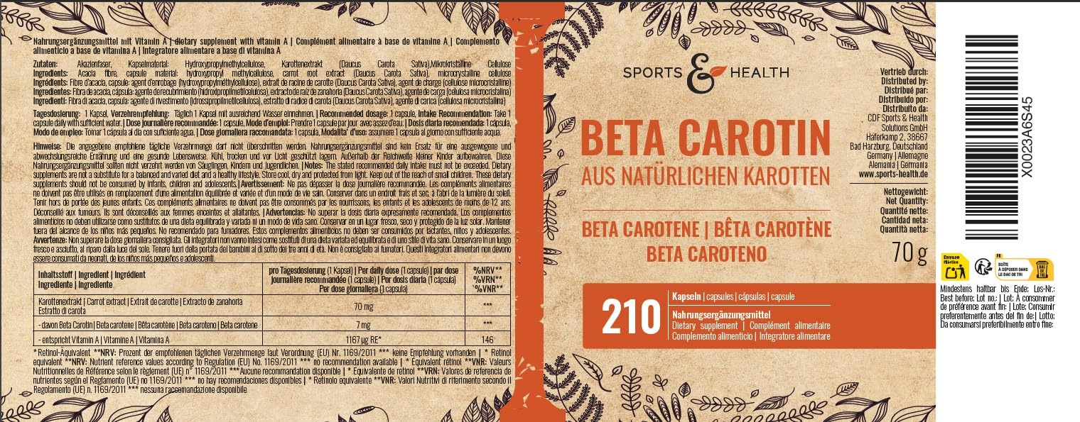 Capsules de Bêta-Carotène Issues de Carottes Naturelles – 210 Gélules Bronzantes – 7 mg de Bêta-Carotène par Gélule – Pack Économique – Bronzage Intensif de l’Intérieur