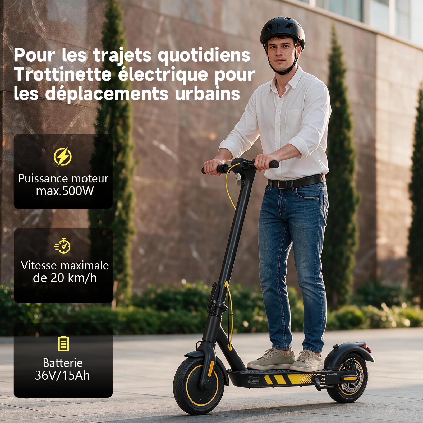 Trottinette Électrique Adulte, Moteur 600 W, Batterie 36 V 15 Ah, Autonomie Jusqu’à 35 km, Vitesse Max. 25 km/h, Pneus Pleins 10 Pouces, Cadre en Aluminium, Charge 100 kg