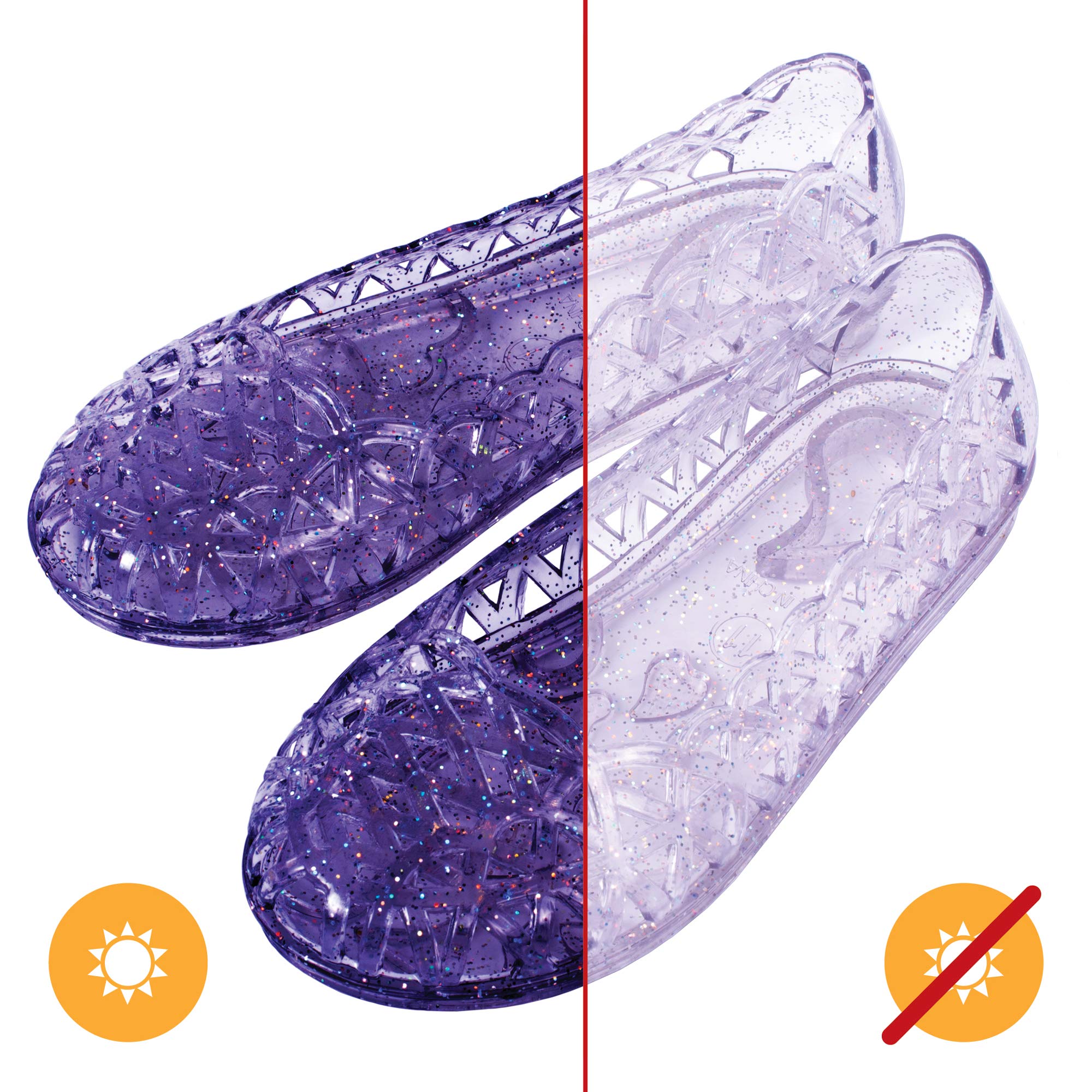 Delsol - Heart Sole Jellies Sandal - Spectrachrome Color Changing Technology - Study and Comfortable - Made from Usa Certified Pvc - Changes from Clear to Vibrant Purple - 10 Purple - 1 Pair