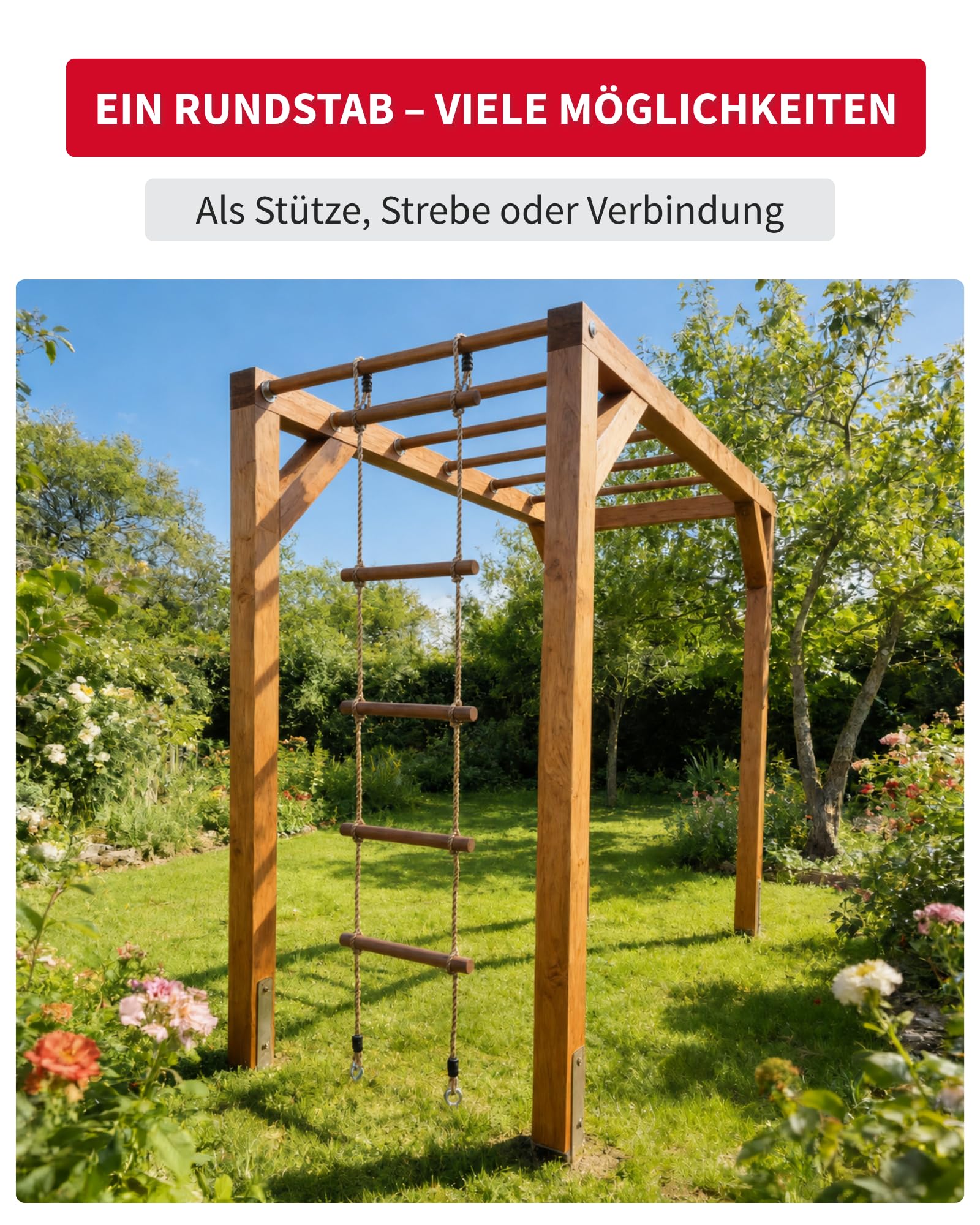 Gedotec Bastone rotondo in legno di noce liscio, 500 mm, diametro 16 mm, 10 pezzi, aste rotonde in legno per il fai da te, realizzate in Austria, bastoncini per fai da te all'8% di umidità residua