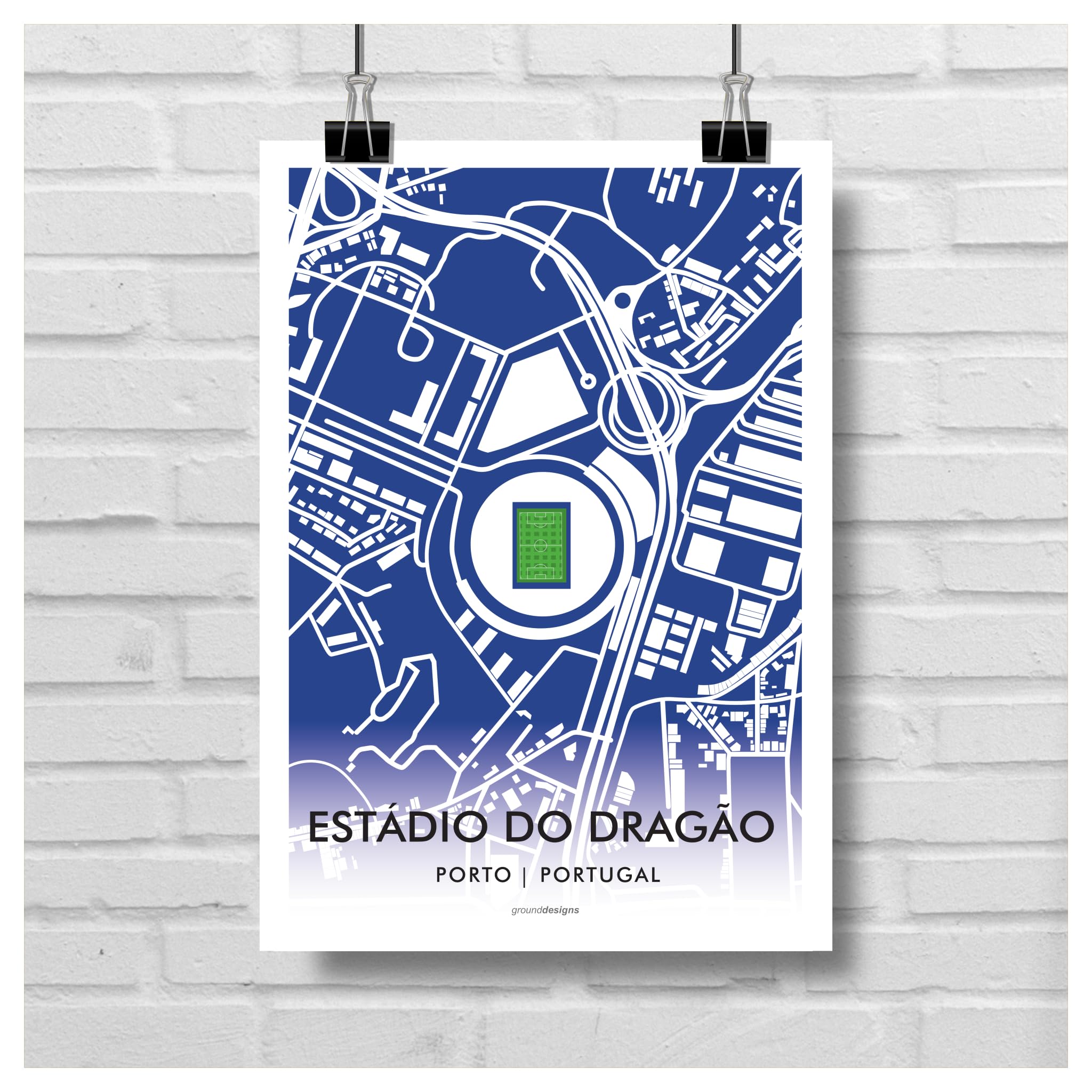GroundDesigns FC Porto Fußball-Geschenk, Estádio Do DragÃo, Stadionkunst, ungerahmt, A3, Druck Karte Portugal
