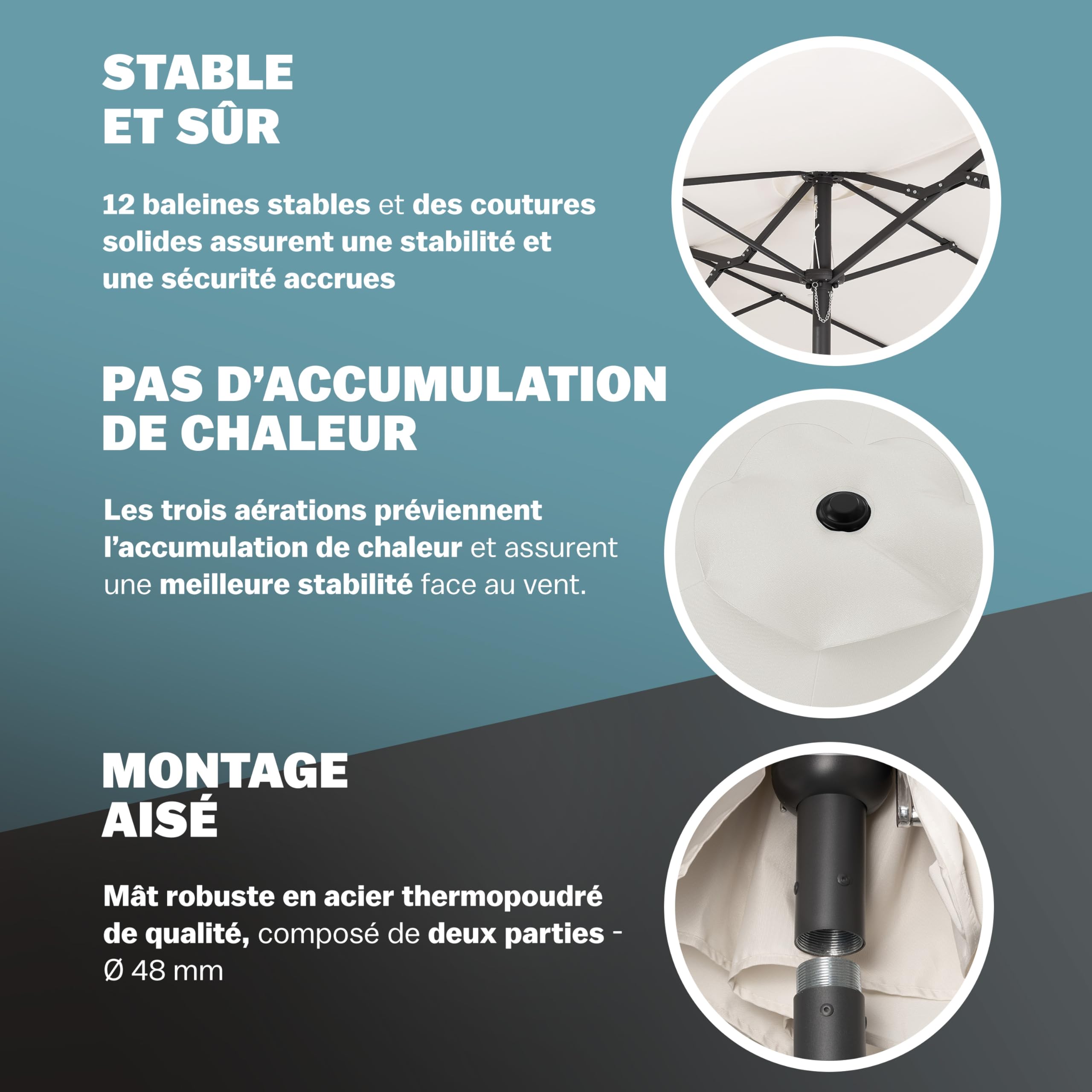 Kingsleeve® Parasol de Jardin Double XXL Protection Solaire crème 460x270cm avec manivelle Pare-Soleil avec Protection UV40+