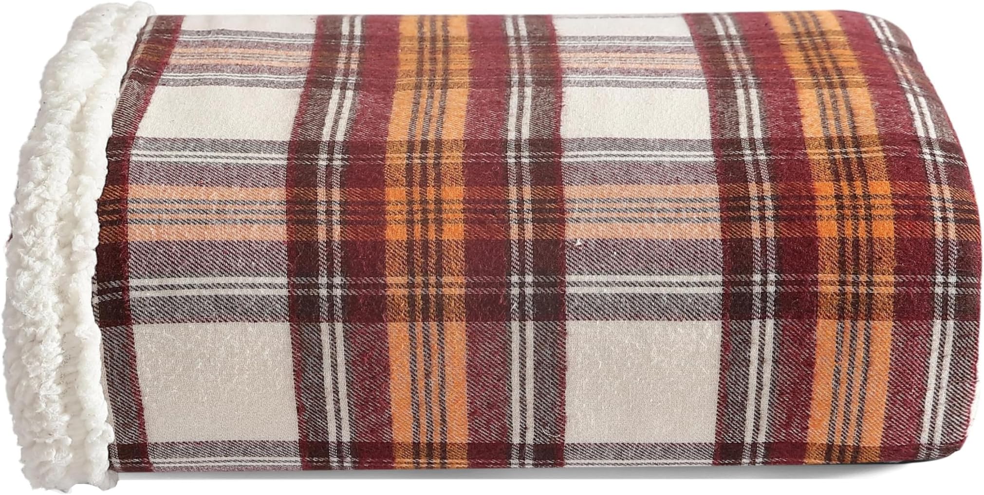 Eddie Bauer Edgewood Plaid Flannel Sherpa Throw Blanket, 50" x 60", Red