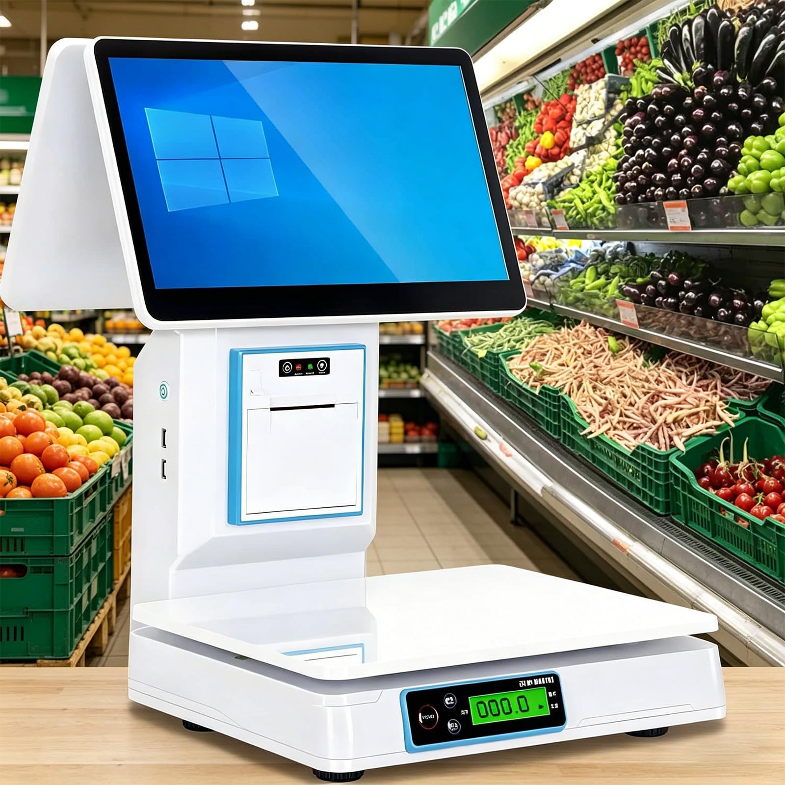 Balanza TPV, Caja registradora con báscula, TPV con Pantalla táctil, Todo en uno, Báscula con Impresora Dualscreen