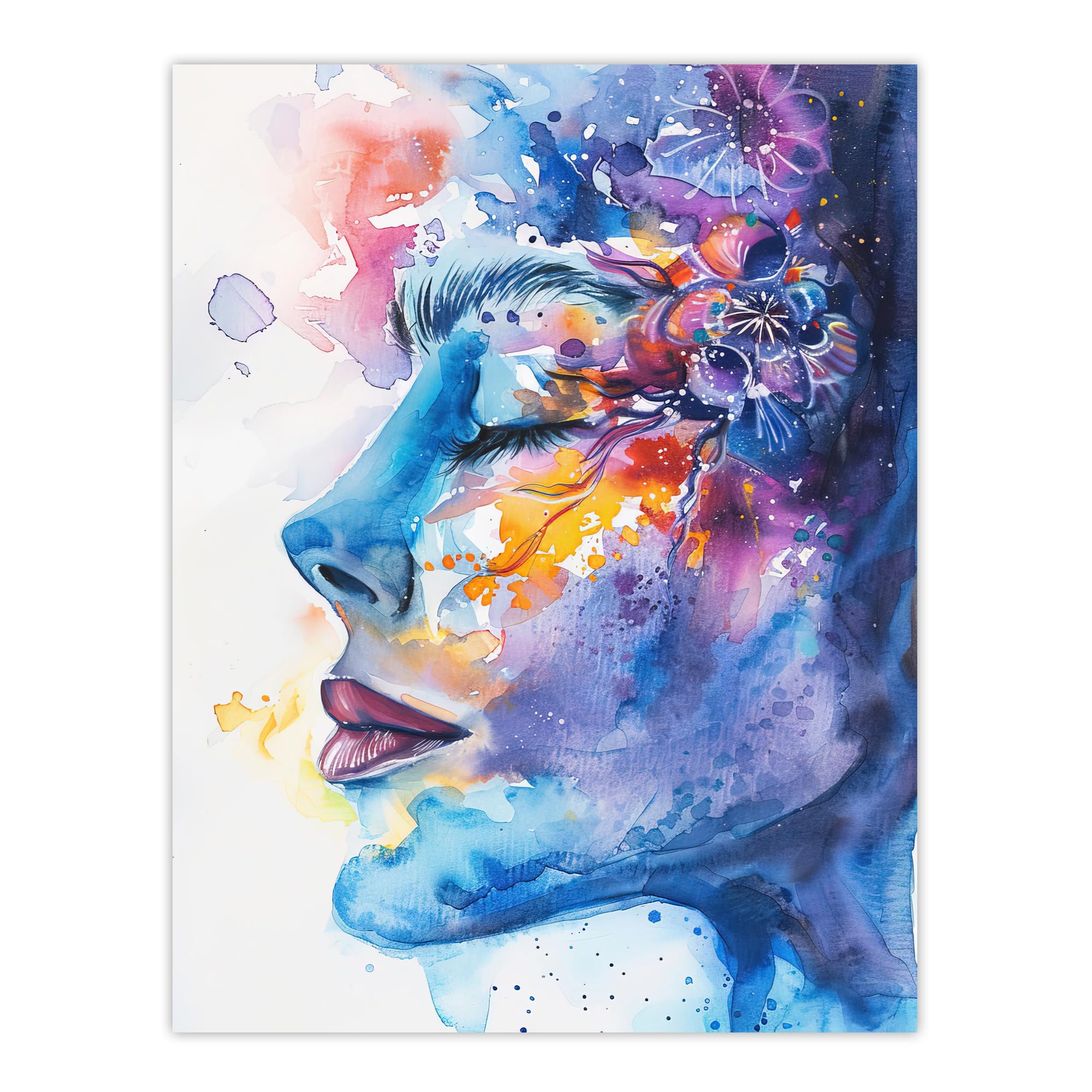Artery8 Ethereal Woman Face Portrait Floral Watercolour Living Room Large Wall Art Poster Print Thick Paper 18X24 Inch