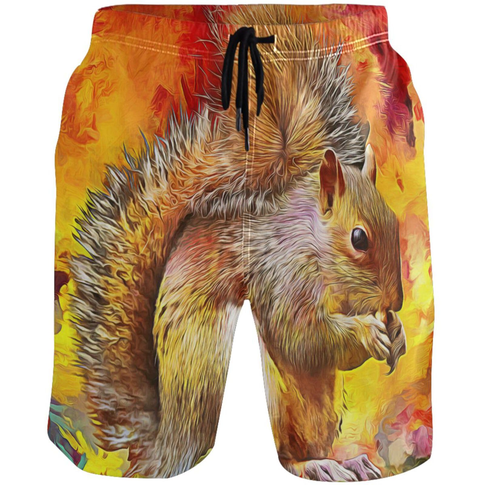 Oil Painting Squirrel Men's Swim Trunks Quick Dry Bathing Suits Beach Holiday Party Swim Shorts-image-36