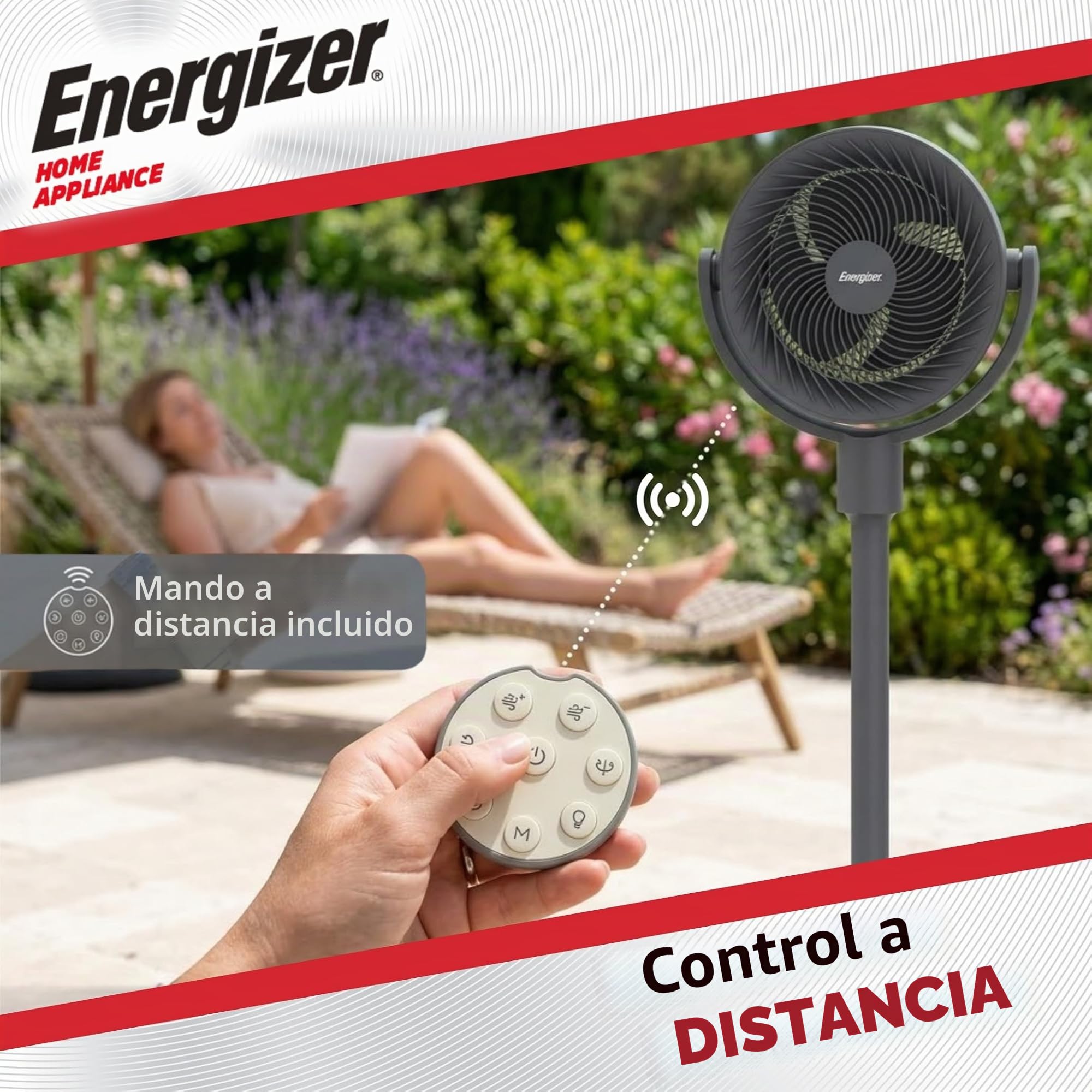 Energizer Ventilador de pie silencioso 35 dB, 1017 m³/h, 9 velocidades, oscilación 90°, portátil recargable 2400 mAh, altura 100 cm, cable USB incluido, para oficina y dormitorio, gris
