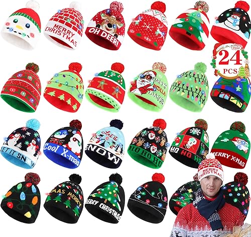 Miniatura 8 de Sombrero de Navidad iluminado, gorro de punto, lindo diseño de dibujos animados