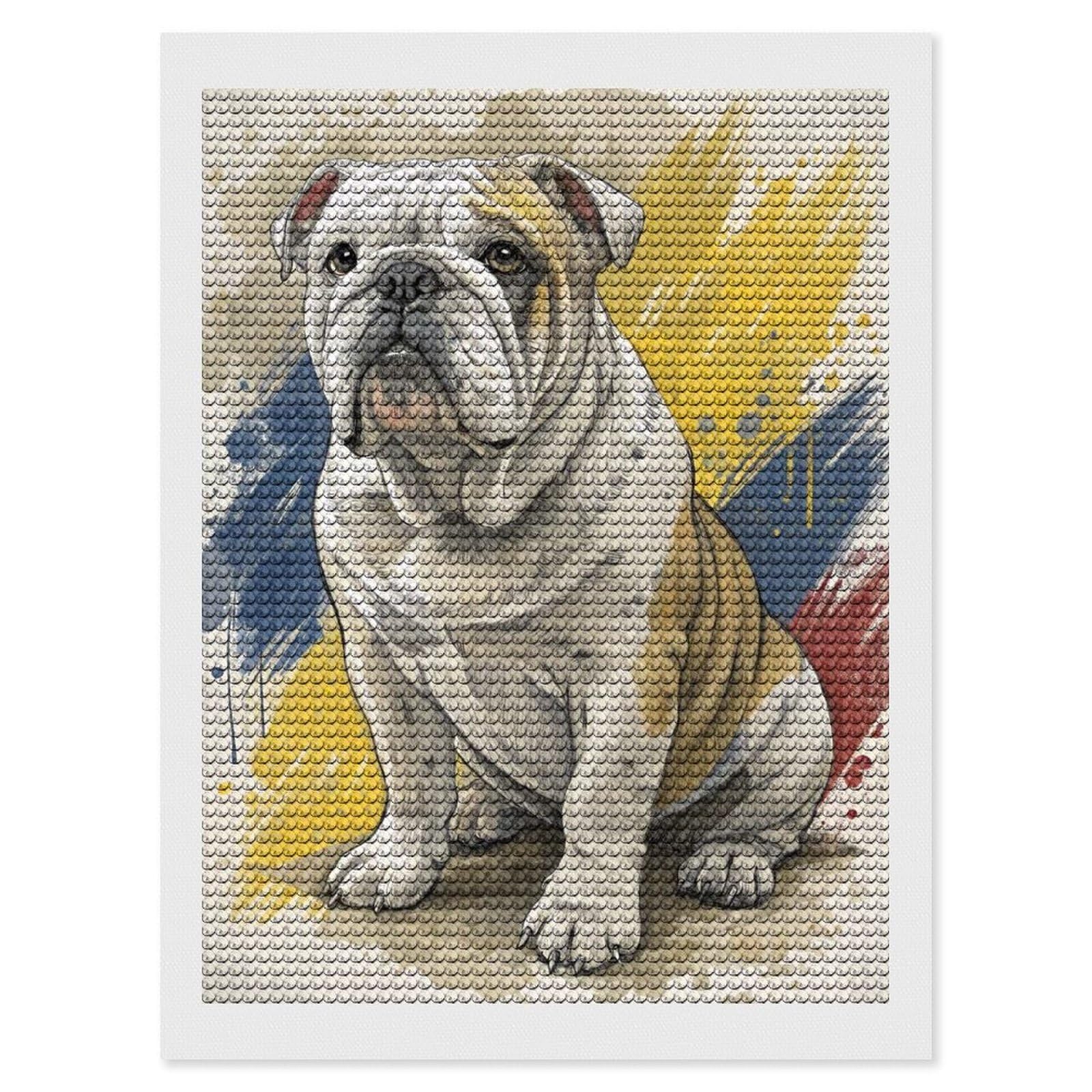 Junmoney English Bulldog Portrait with Abstract Background DIY Diamond Art Canvas Kit 12"x16", Winter Craft, Mindful Craft Project, Aesthetic Room Decor, Decor Project
