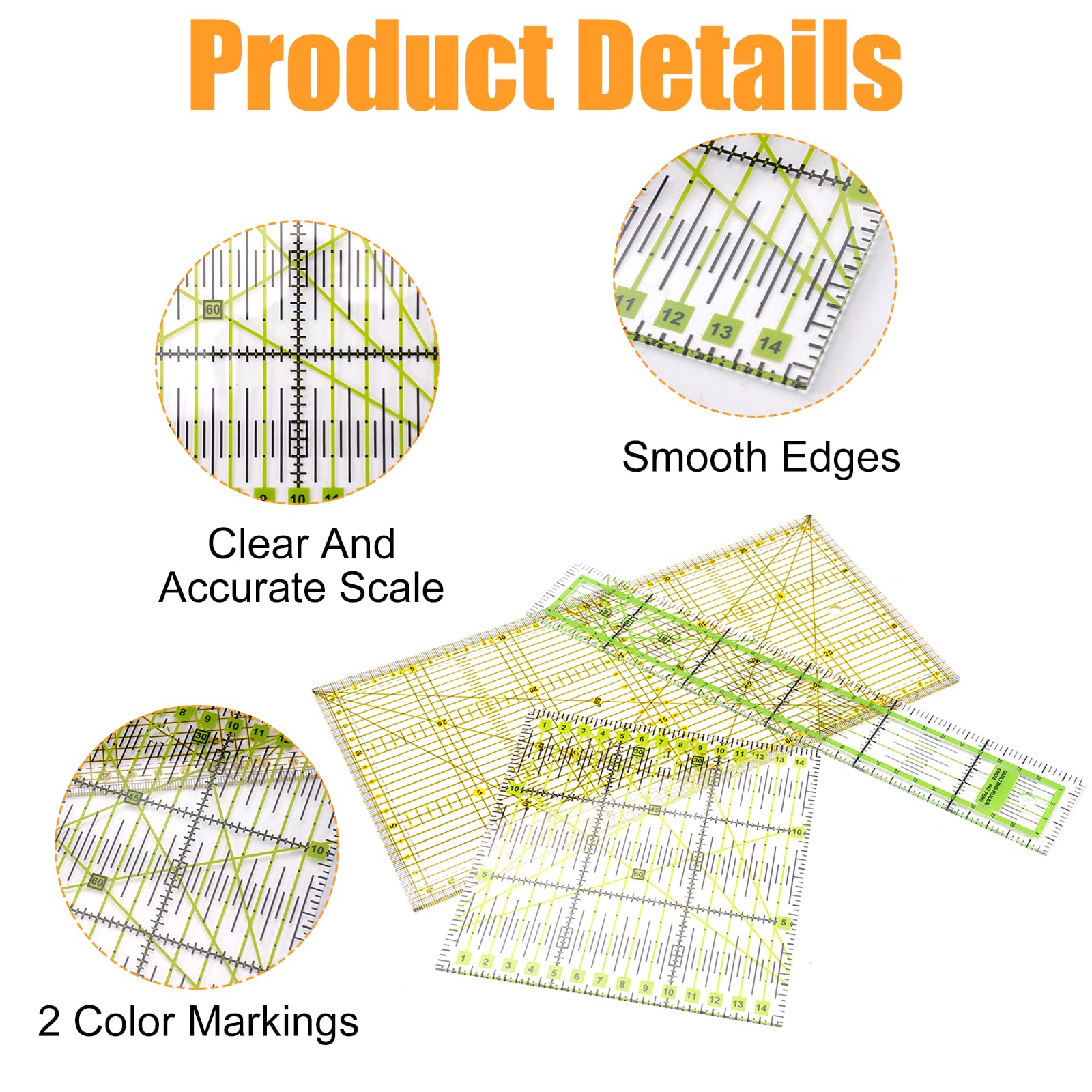 JDCMEI 3 Pièces Regle Patchwork Couture, Transparentes