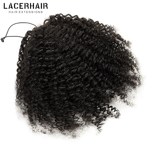 Miniatura 8 de Lacer Cola de caballo larga rizada para mujeres negras, 100% cabello humano real, 3B 3C, estilo protector, cordón, extensiones de cabello con clip,
