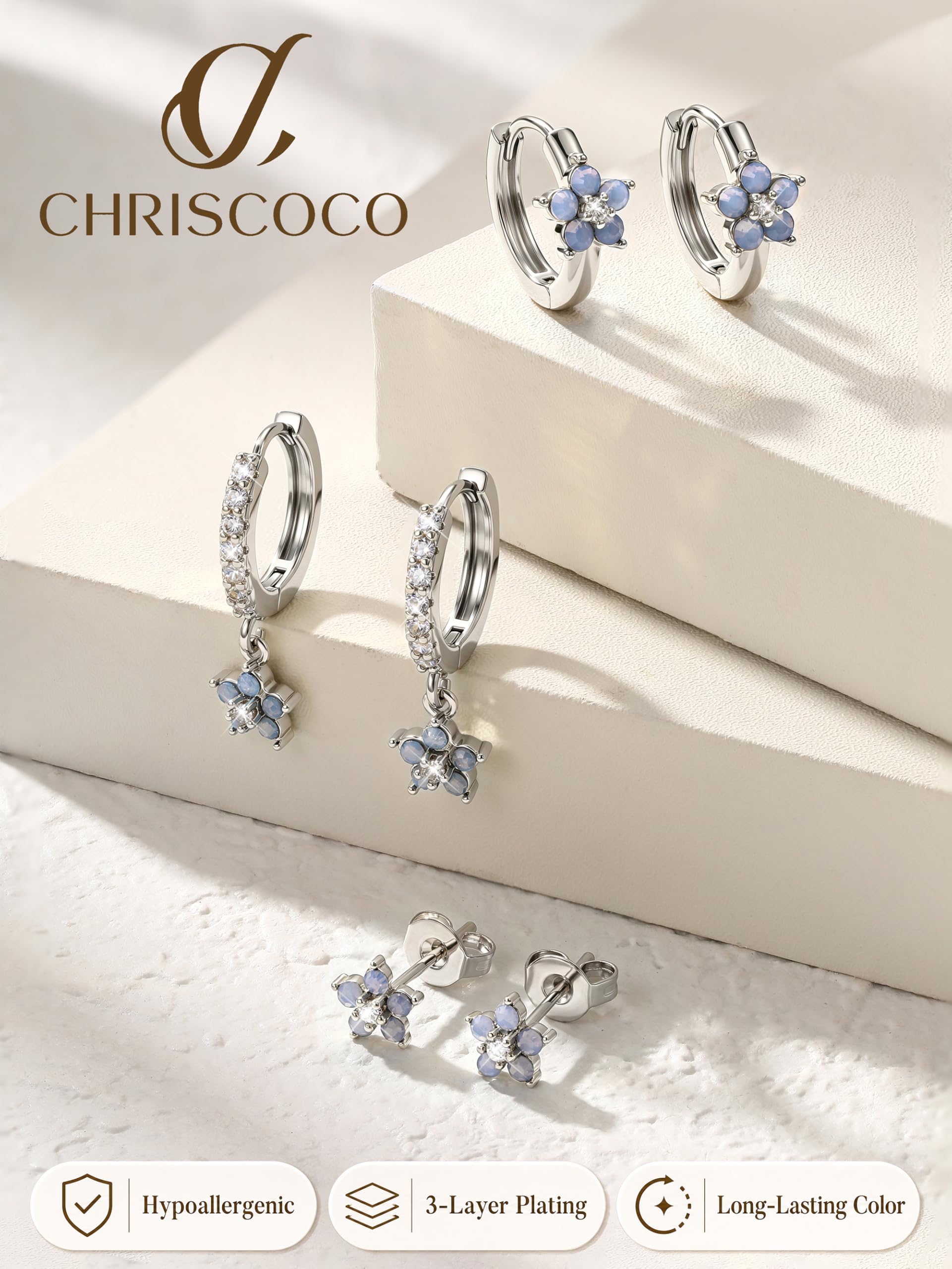 Chriscoco 3 Paia Orecchini Donna Oro Placcato 14K Acciaio Chirurgico Piccoli Orecchini Cerchio Argento Anallergici Set Piercing Orecchio