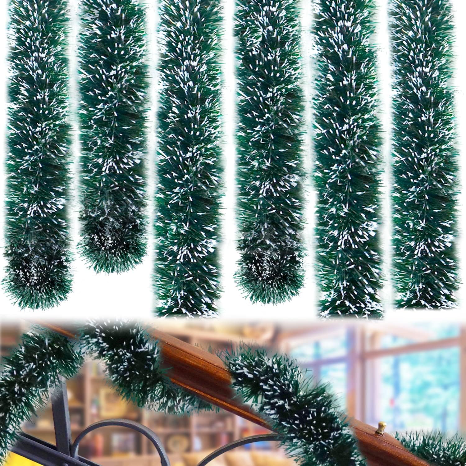 50 Feet Garland for Christmas Decorations,Green Snowy Garland,Artificial Christmas Pine Streamers for Party Hanging Ceiling Decorations 50 Feet Garland for Christmas Decorations,Green Snowy Garland,Artificial Christmas Pine Streamers for Party Hanging Ceiling Decorations