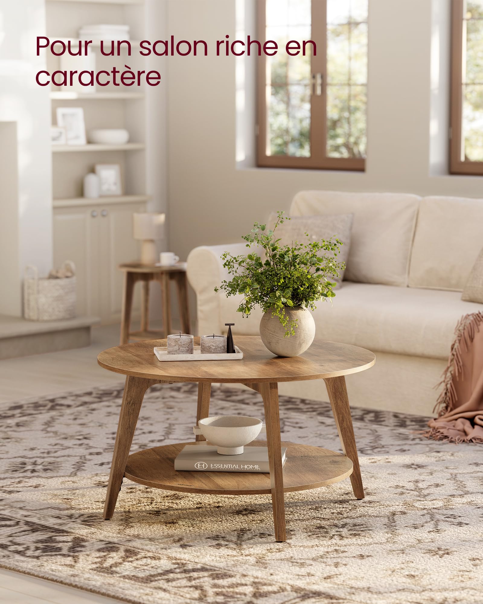 VASAGLE MAEZO Collection - Table Basse Ronde, Table de Salon à 2 Niveaux, pour Salon, 80 x 45 cm (Ø x H), Assemblage Facile, Marron Miel LCT243K41V1
