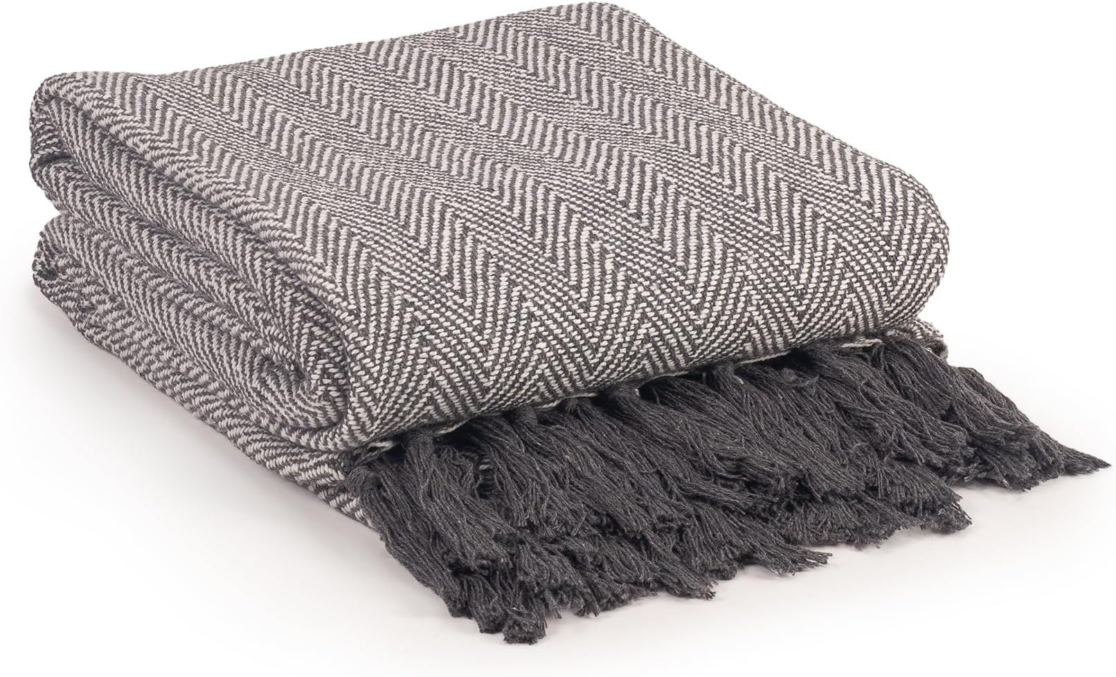 EHC Herringbone King Size 100% Cotton Throws for Sofa Bed Blanket Throw, 220 x 250 cm - Grey