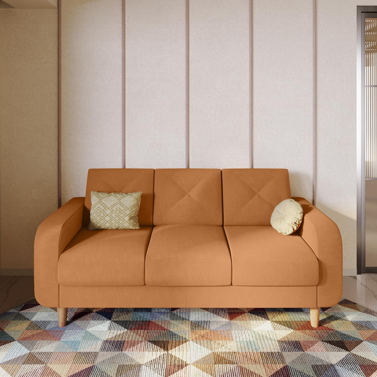 GODREJ INTERIO Sofa Zompy Advance 3 Seater Fabric Sofa for Living Room, 3-Years Warranty, Solid Wood, Camel-image-36