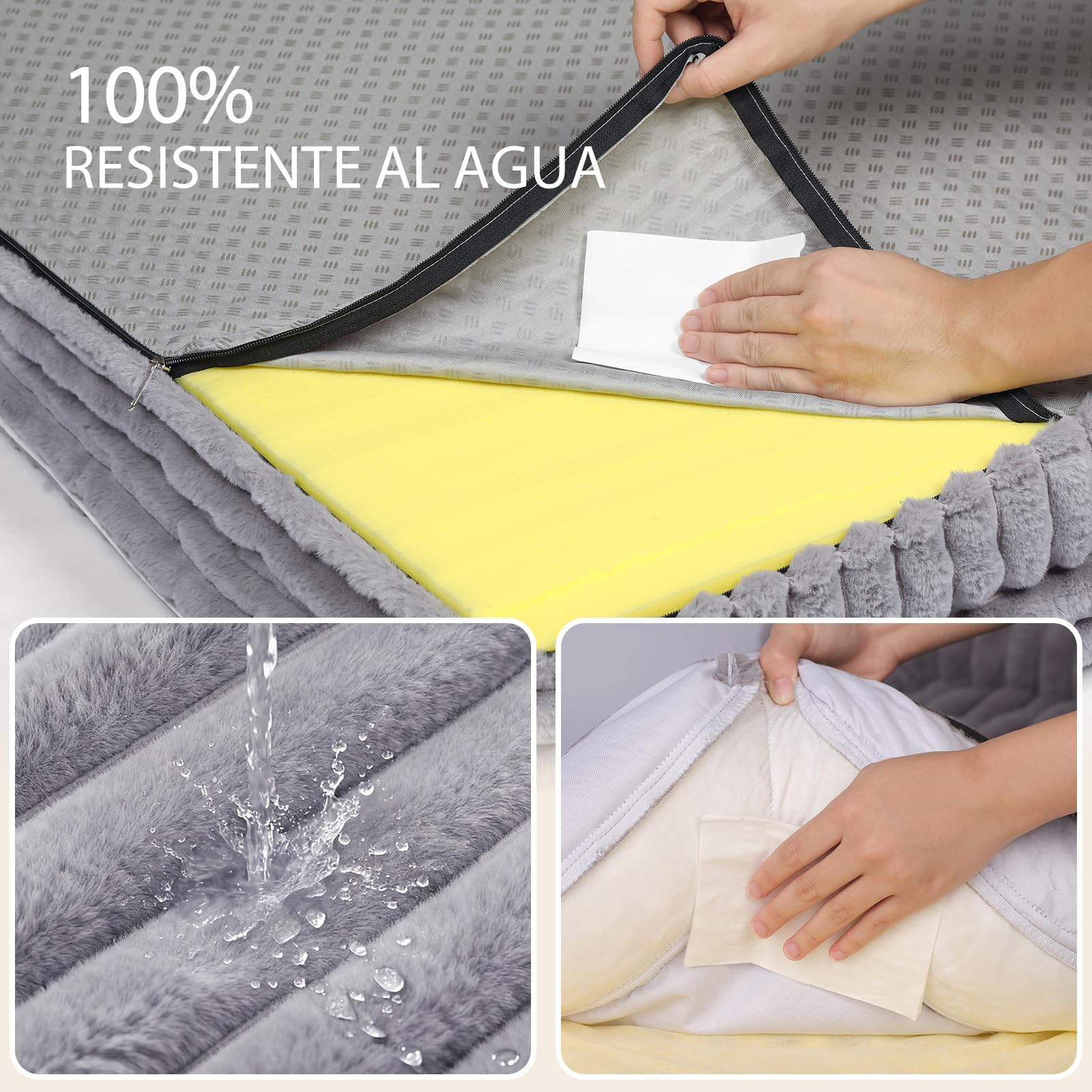 Cama Ortopédica para Perros Pequeños: Sofa para Perros con Funda Etraíble y Lavable - Tejido de Felpa Suave - Forro Impermeable y - Base Antideslizante Gris (75 x 50 x 17 cm) | Cama ortopédica desmontable de piel sintética, cojín lavable con forro imperme