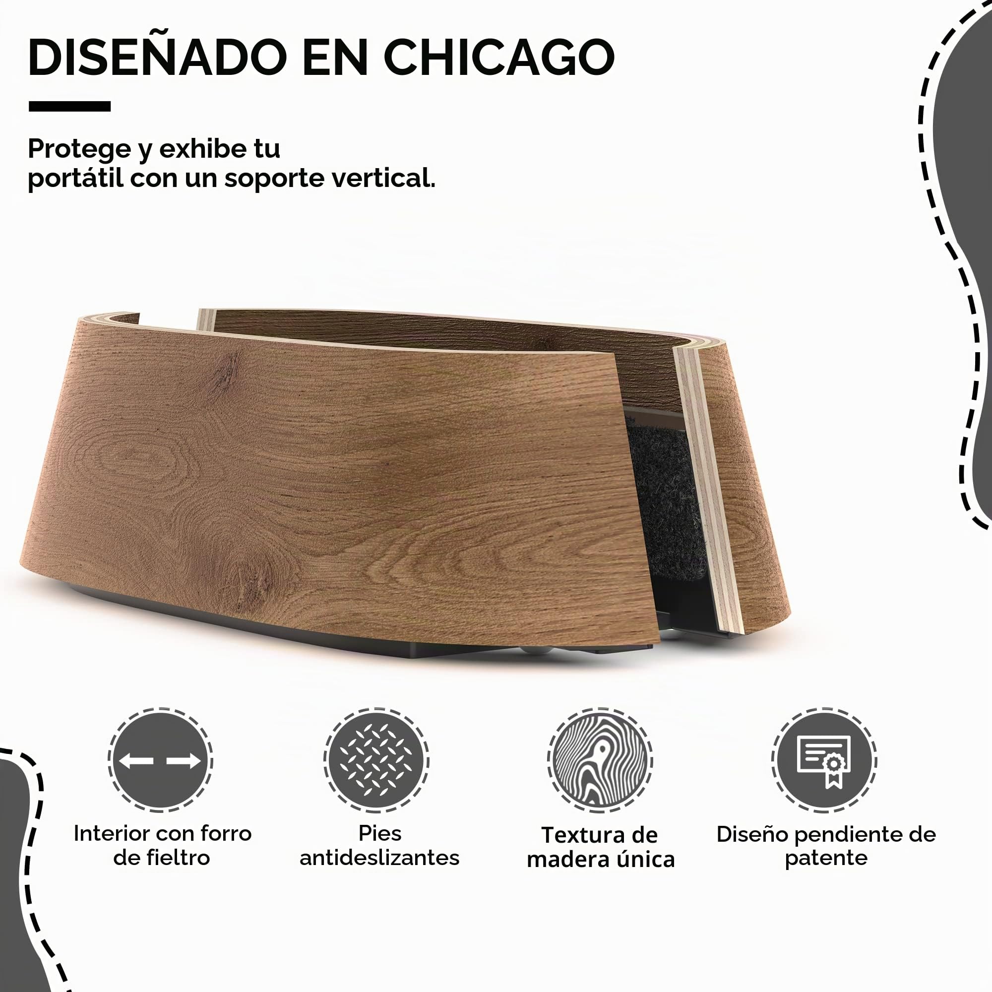 HumanCentric Soporte Vertical para Laptop – Soporte Ajustable y Muelle, Soporte Vertical para Laptop para MacBook Pro y Otros portátiles de 0.5 a 1.5 Pulgadas, Madera de Nogal Negro
