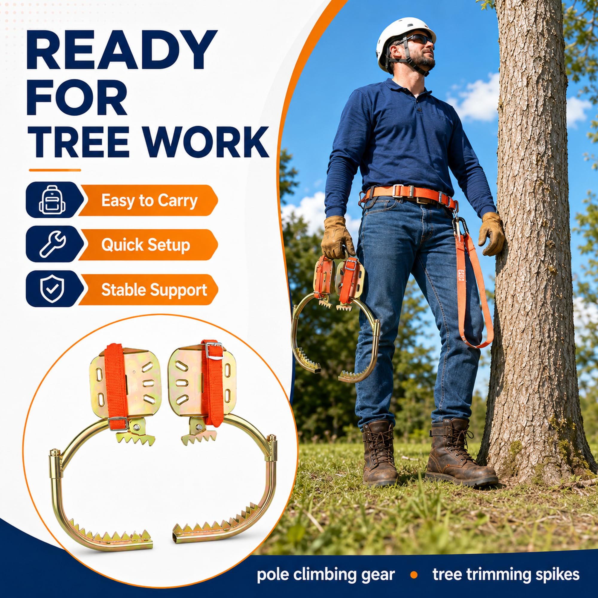 Crampons D’escalade Arbre, Kit D’escalade Poteau électricien, Matériel Escalade Acier Sans Soudure 16mn 118kg, Chaussures Escalade Diamètre Réglable Pour élagage Arbres & Entretien Poteaux électriques