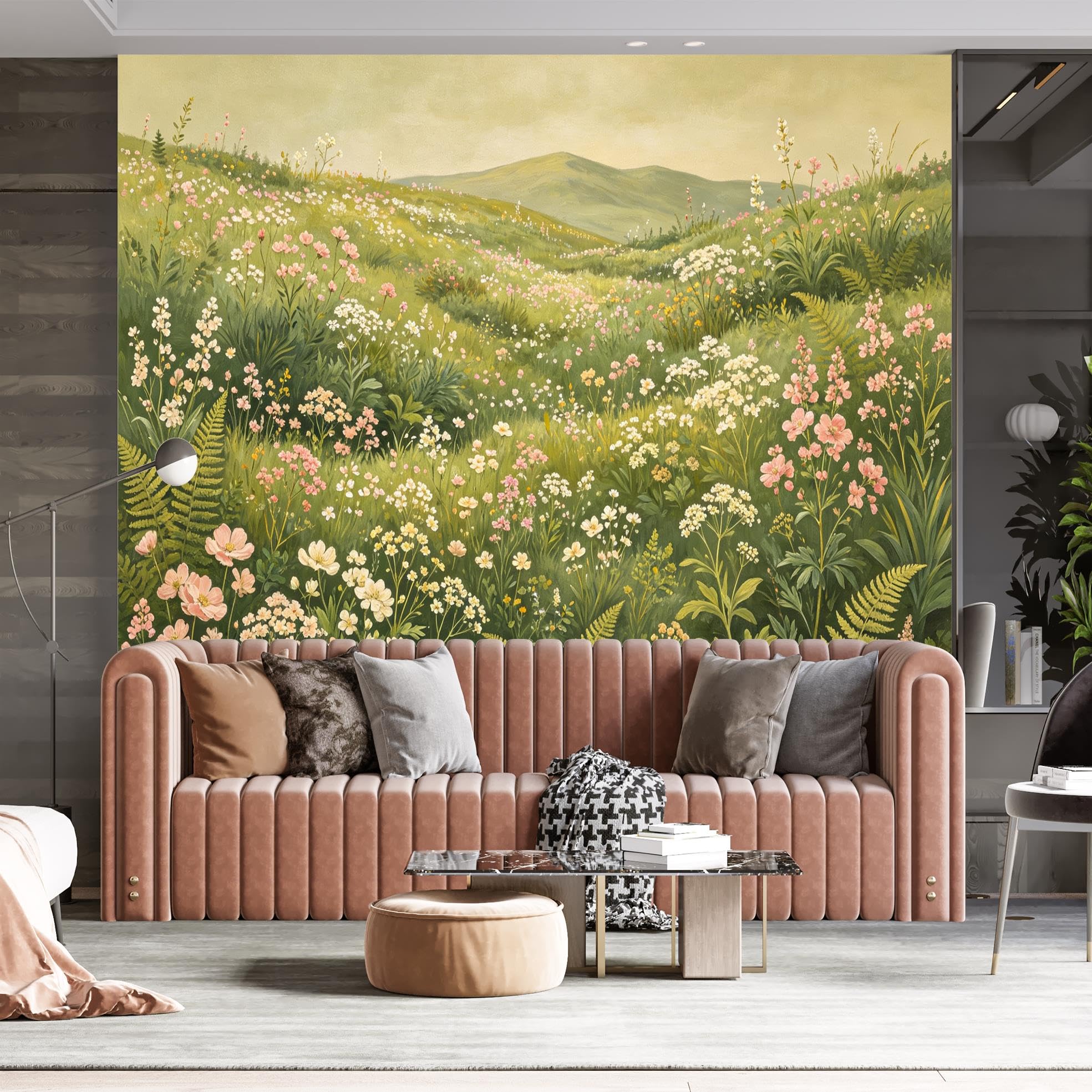 Carta Da Parati Fotografica Per Soggiorno Prato Fiorito Murale Da Parete Paesaggio Carta Da Parati Non Tessuta 600 Cm X 400 Cm (Larghezza X Altezza) Poster Da Parete Panoramico 3D Decorazione Per La