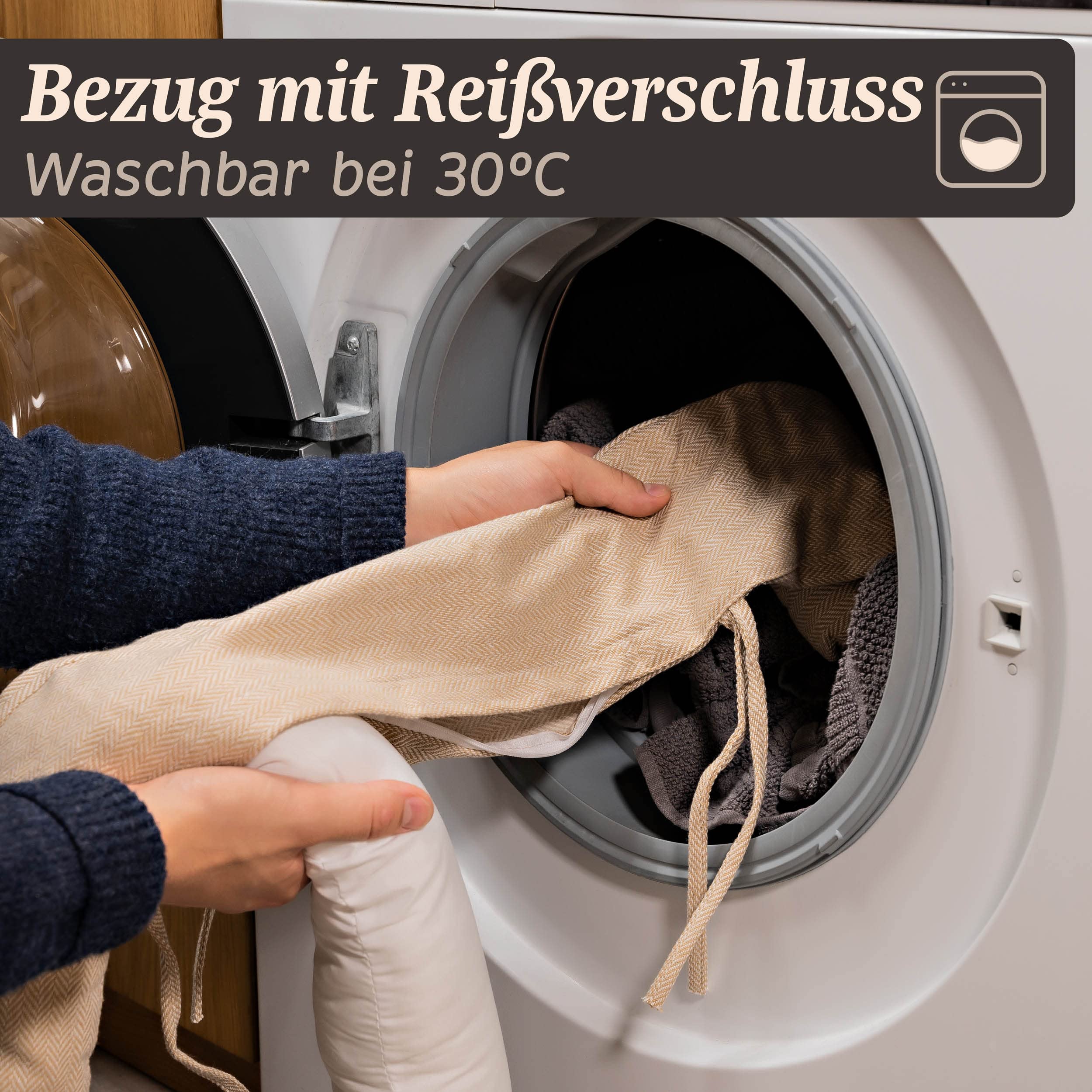 Praknu Zugluftstopper für Fenster bis 120cm - Waschbar - Energiesparend - Extra Lang & Schwer - Auch für breite Türen - Beige