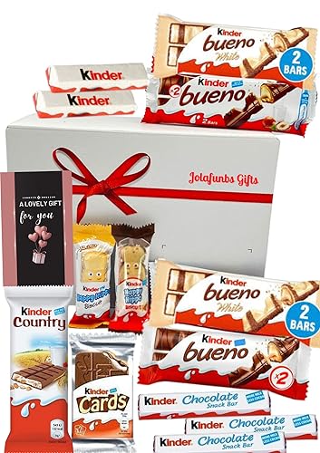 Kinder Bueno Hamper Chocolate Box Include Cards,Kinder Hippo,Bueno 2xFingger,Kinder Mini Chocolate Bars,Cereal Bar&More.Perfect For Luxury Chocolates Gift Box For All Occassions.