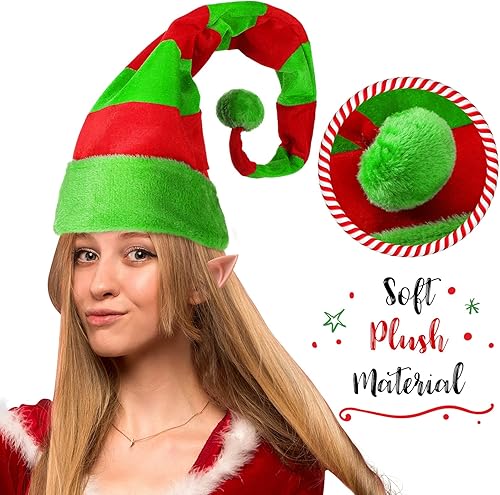 Miniatura 4 de Janmercy El juego de disfraz de elfo para mujer incluye delantal de fieltro de elfo, sombrero largo de felpa a rayas para adultos, orejas