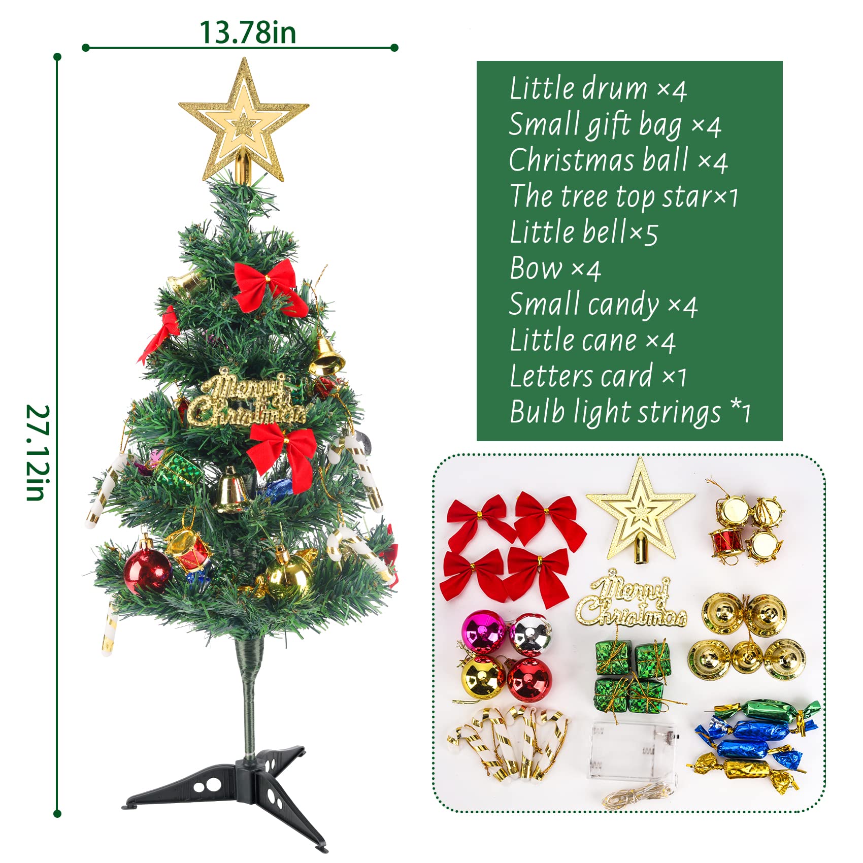 Amazon.co.jp: 27インチ 人工ミニクリスマスツリー ライト付き スター