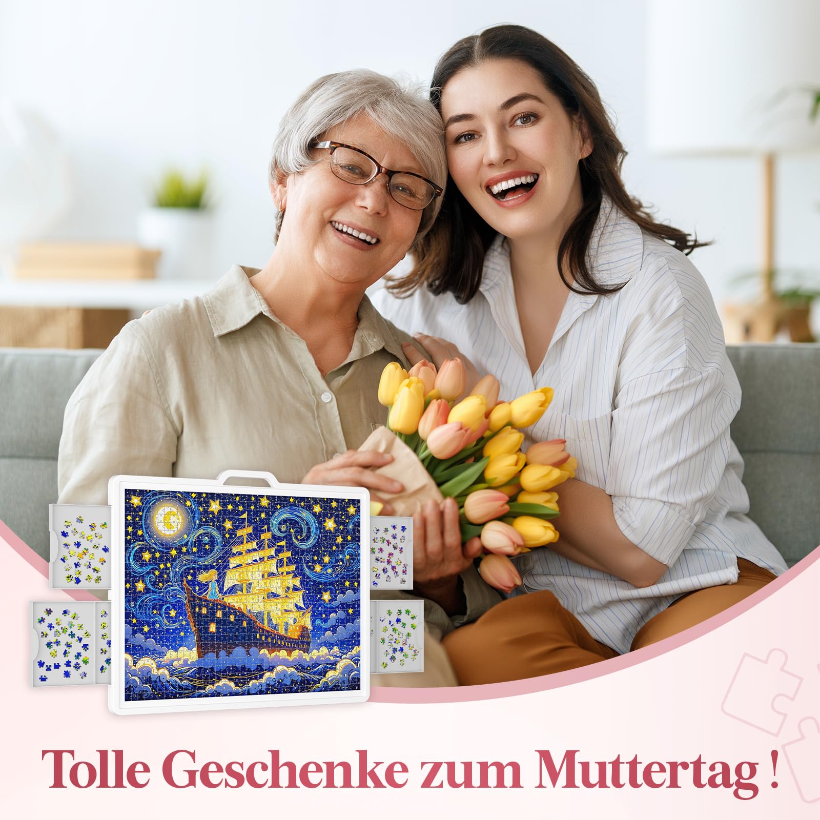 Lifewit 1500 PCS Drehbar Puzzlebrett mit 4 Schubladen und Schutzabdeckung, Tragbar Puzzle Tablett mit Filzmatte, Multifunktionaler Puzzletisch für Kinder und Erwachsene, Puzzle Organizer 89x68,5 cm