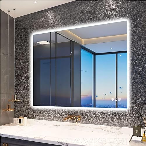 MAVISEVER Espejo de baño LED de 36 x 30 pulgadas, espejo de baño retroiluminado con luces, regulable continuamente, antivaho, a prueba de roturas,