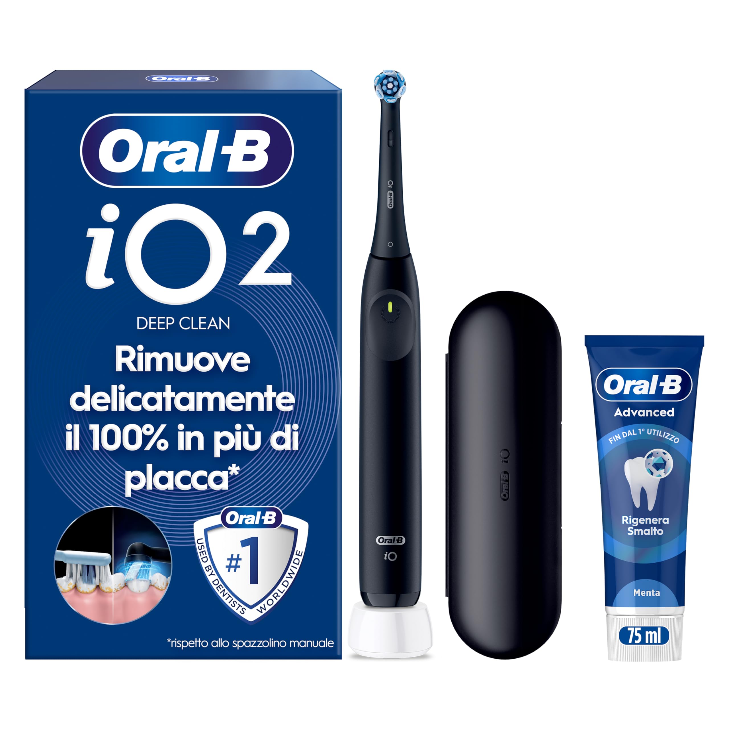 Oral-B iO 2 Spazzolino Elettrico Nero, 1 Testina Di Ricambio
