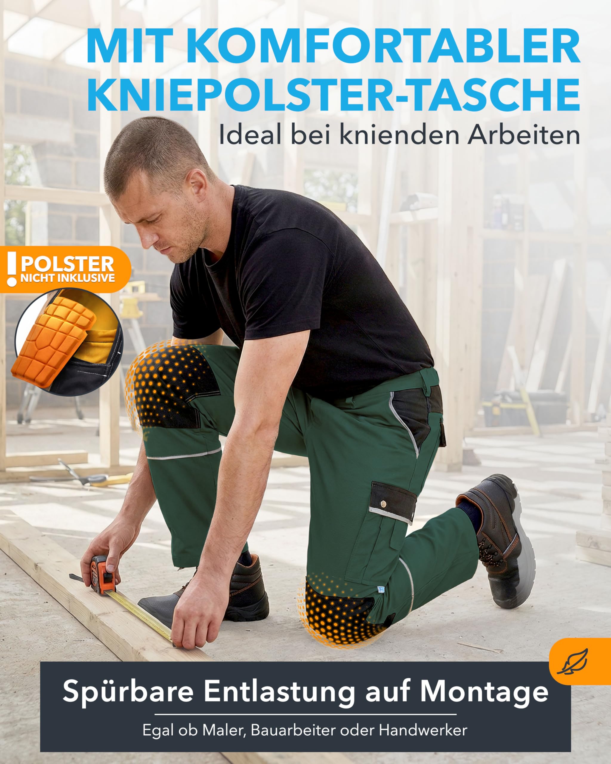 TMG Arbeitshose Herren mit Kniepolstertaschen Style in Übergrößen erhältlich - Robuste Arbeitskleidung für Männer, Bundhose Herren, Langlebige Arbeitshosen für Handwerker, Maler und Bauarbeiter