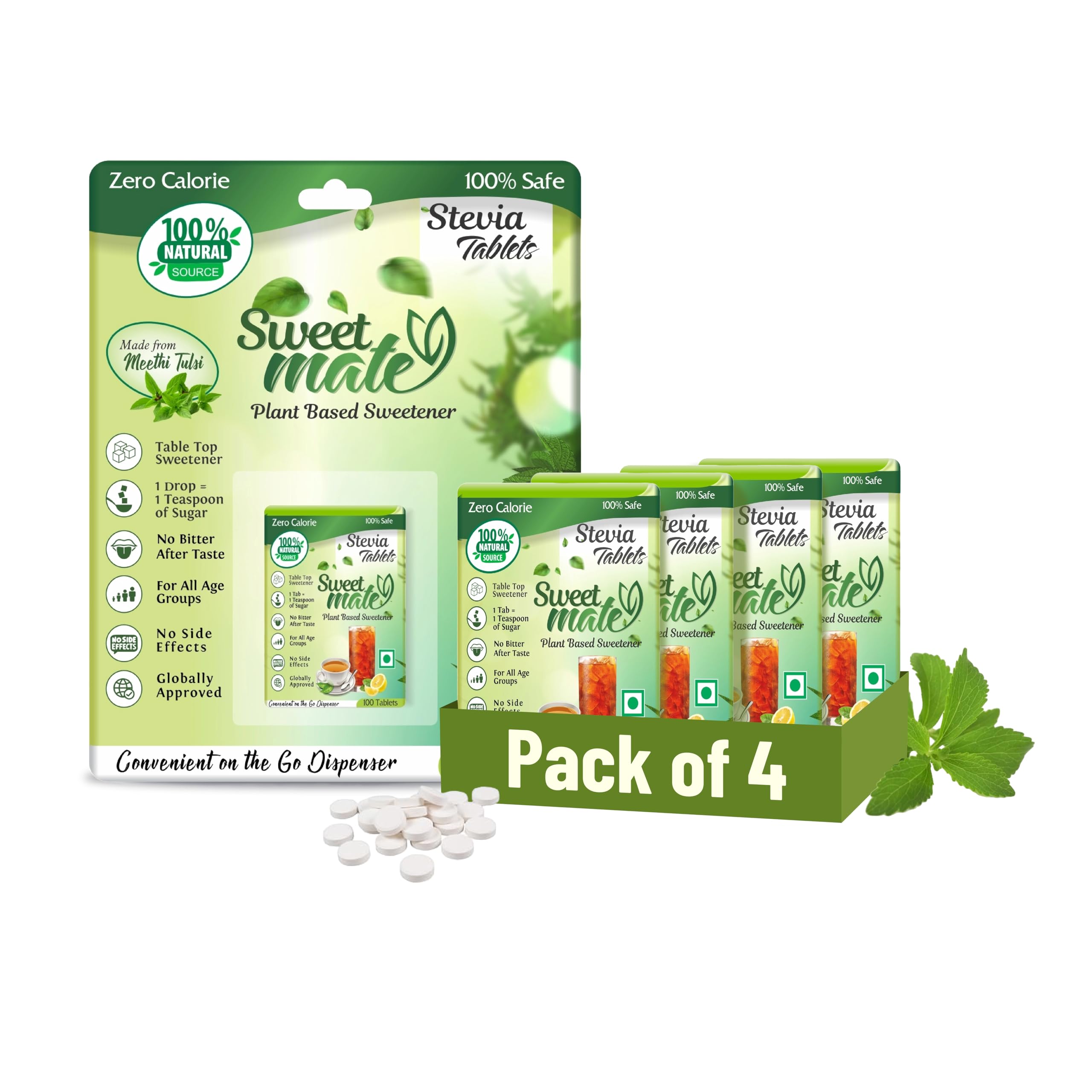 Sweetmate Stevia Tablets (100 Tabs., Pack 4) - 100 Servings/Pack | Plant Based 100% Natural Sweetener | Sugar Free | Diabetic Friendly | Zero Calorie | Vegan & Keto Friendly | Tastes Just Like Sugar (B0CKBXHSK4) Amazon Price History, Amazon Price Tracker