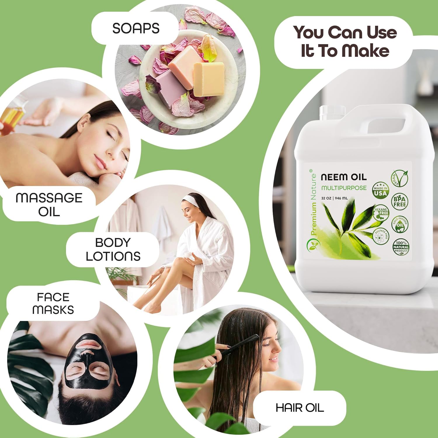 Organic Neem Oil for Skin and Hair Need Oil 100% Pure Cold Pressed for Essential Oil Mixing Neem Oils for Plants Neem Cake Massage Oil Neems Spray for Indoor Plants 32 oz - Image 5