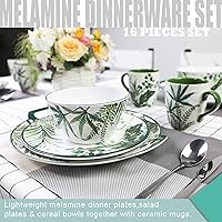 Vista 2 de Zog Juego de vajilla de melamina para 4-16 piezas, juego de platos de campamento con platos llanos, platos de ensalada, cuencos y tazas de cerámica.