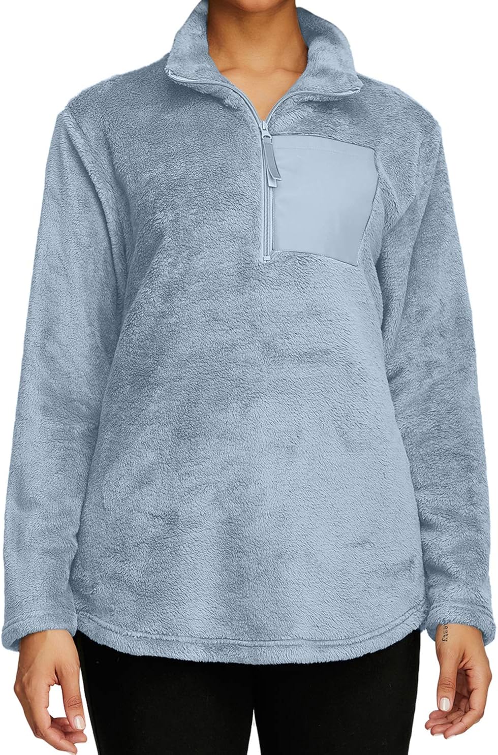 Women's Polar Fleece Sherpa Zip Sweater Blue L Kuwait Ubuy