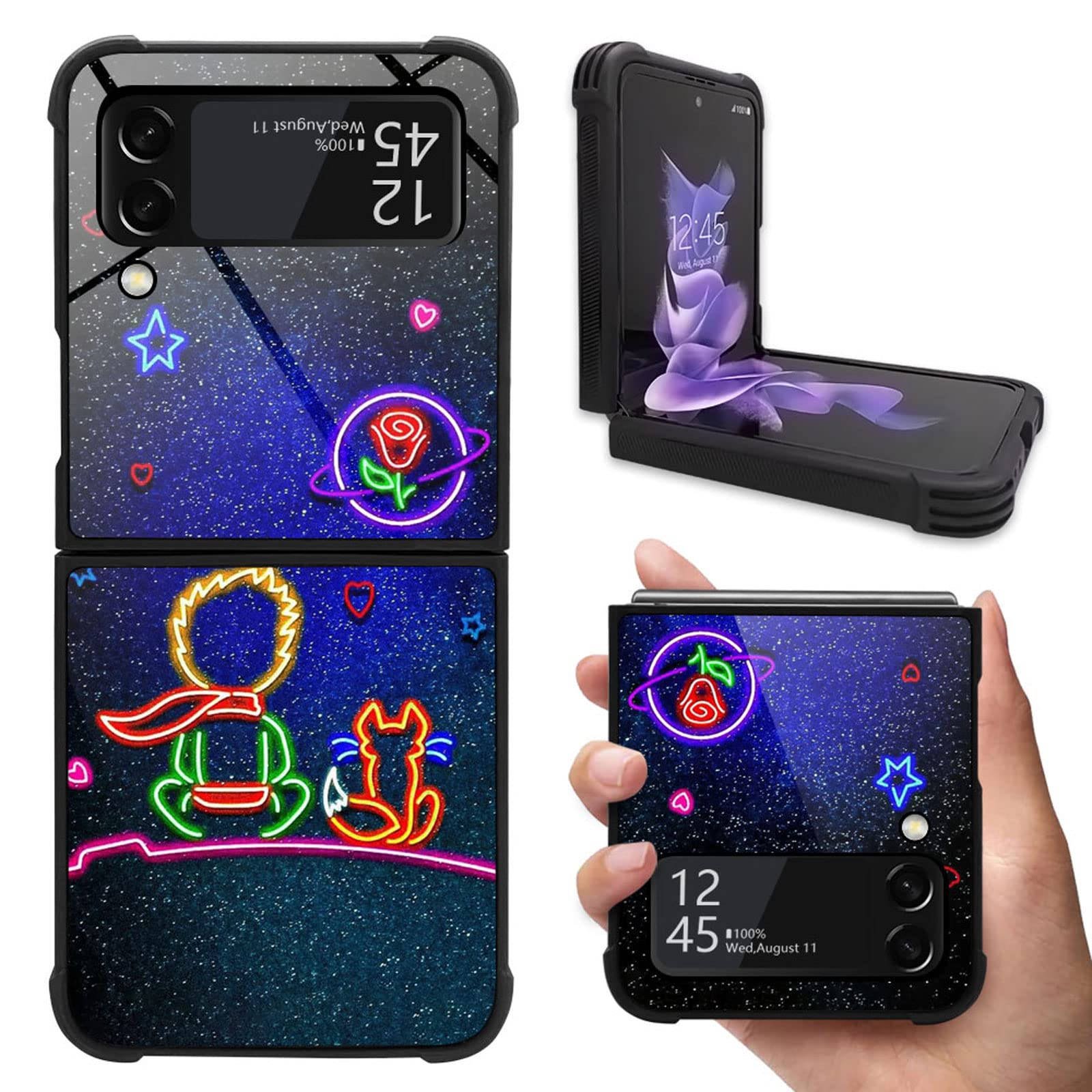 CARLOCA Compatible with Samsung Galaxy Z Flip 3 5G Case,Starry Boy Cat Flower Cartoon Samsung Galaxy Z Flip 3 5G Cases,Fashion Graphic Design Shockproof Anti-Scratch Drop Samsung Z Flip 3 5G