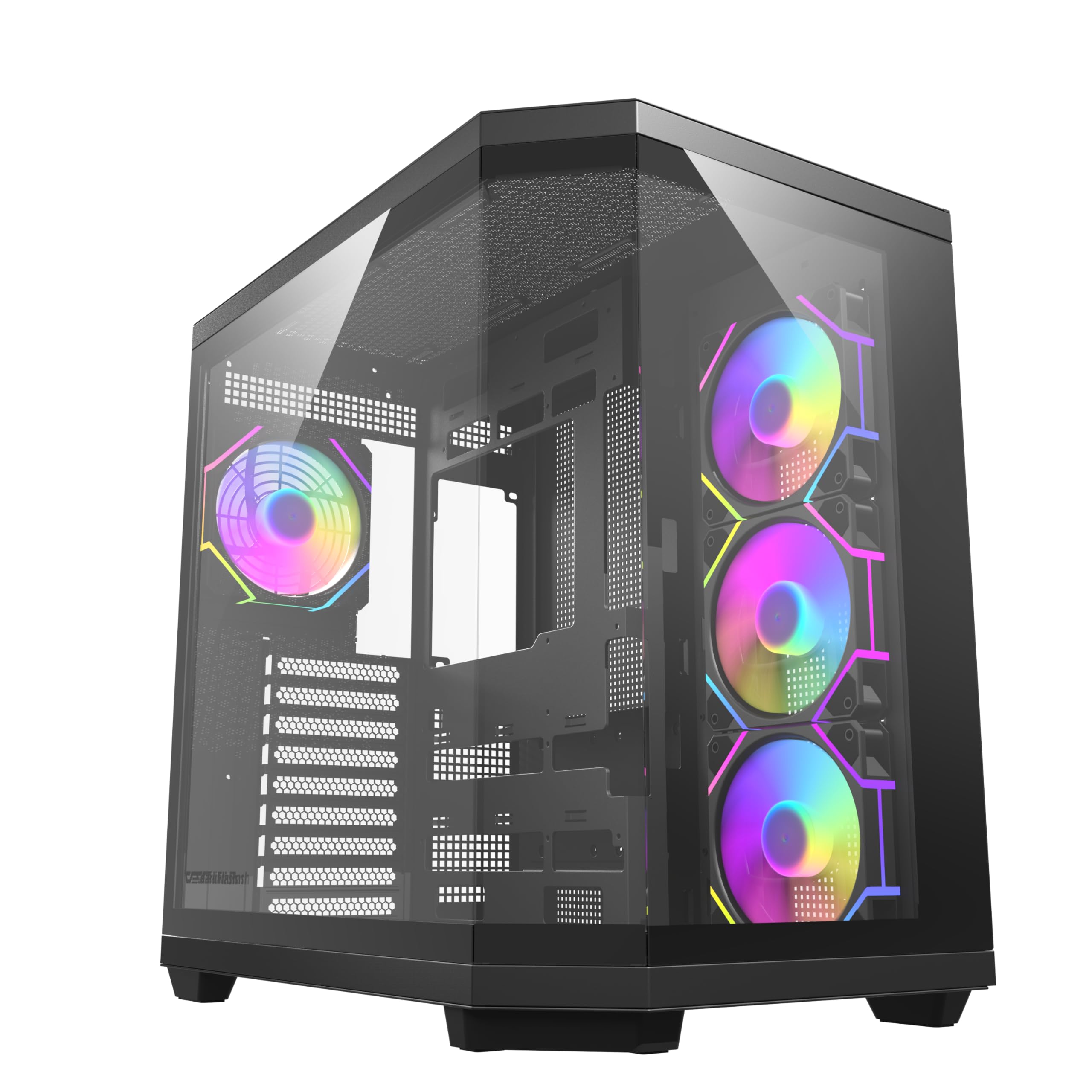 DarkFlash DQX80, Custodia PC Gaming ATX, doppia fotocamera, 3 vetri temperati, 4 ventole ARGB e PWM, Nero, USB-C