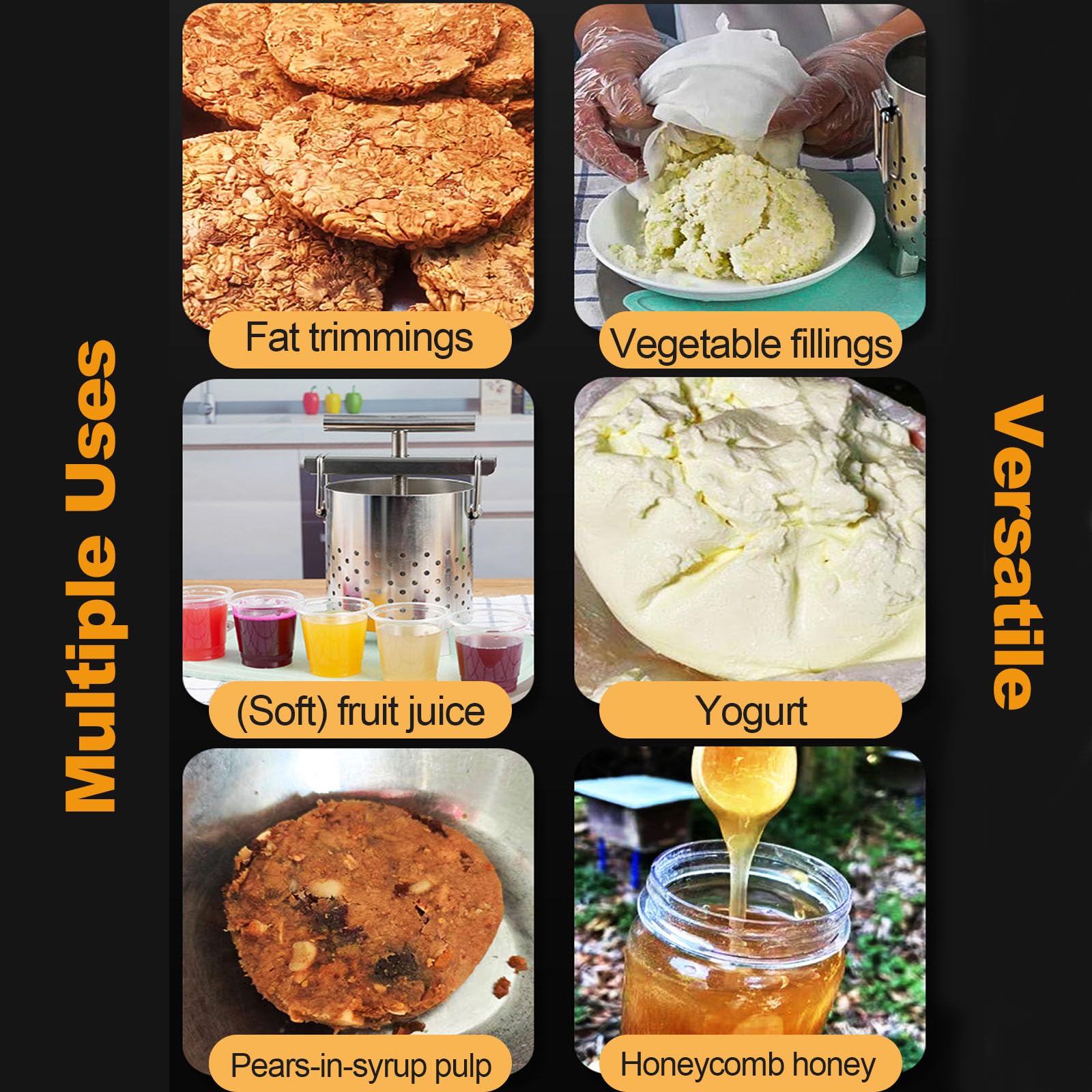 Estrattore Manuale di Miele da 1,8 Litri, Pressa A Rete con Sacchetto Filtro, in Acciaio Inossidabile, Elevata Resa di Succo, per Verdure, Yogurt E Separazione dei Grassi, Cera Dapi, Vino di