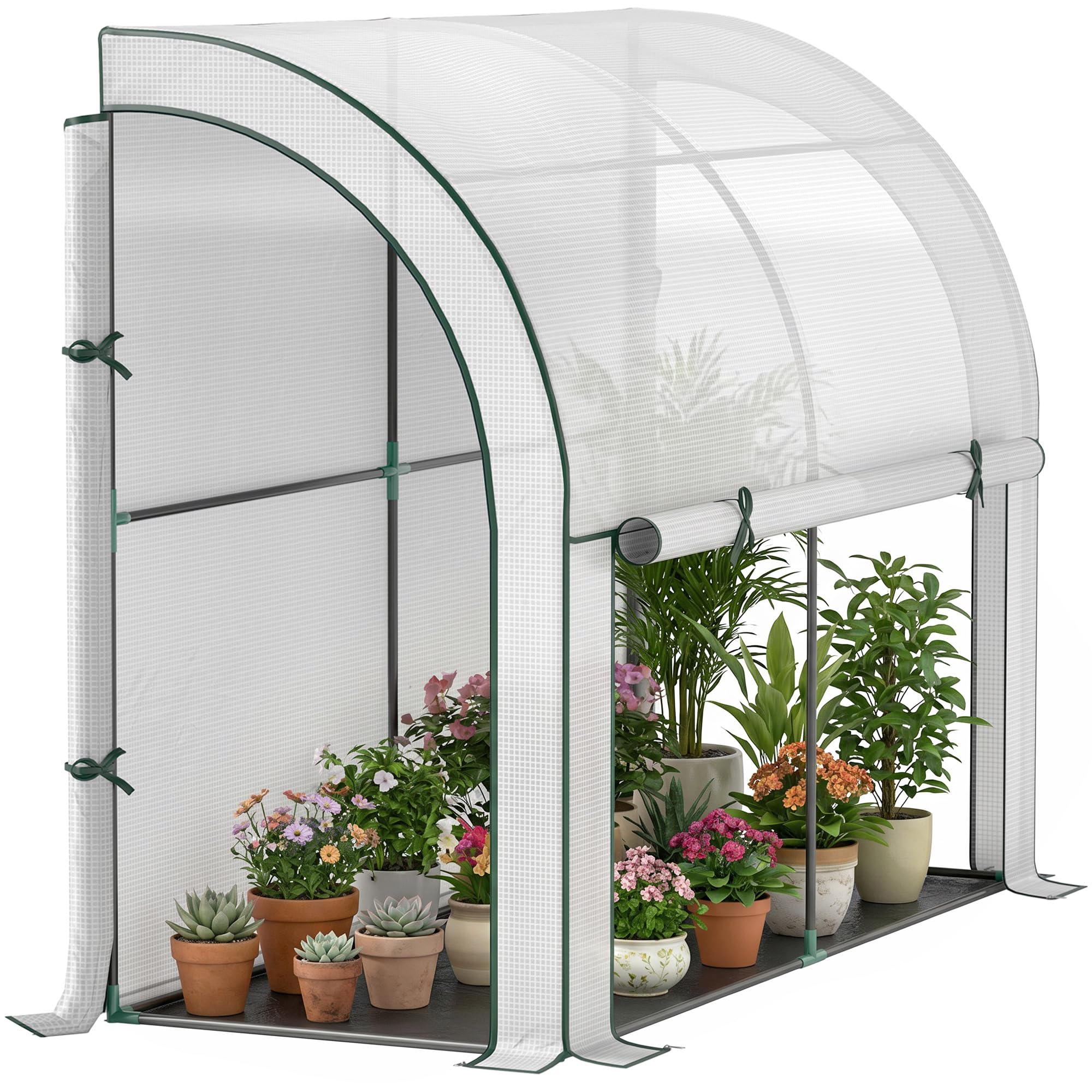 Outsunny Gewächshaus mit Rolltür, Winterfest Foliengewächshaus aus Stahl, Treibhaus für Balkon, Garten, Tomatenhaus mit UV Schutz 200x80x157cm Tomatengewächshaus für Gemüse Blumen Pflanzen Weiß