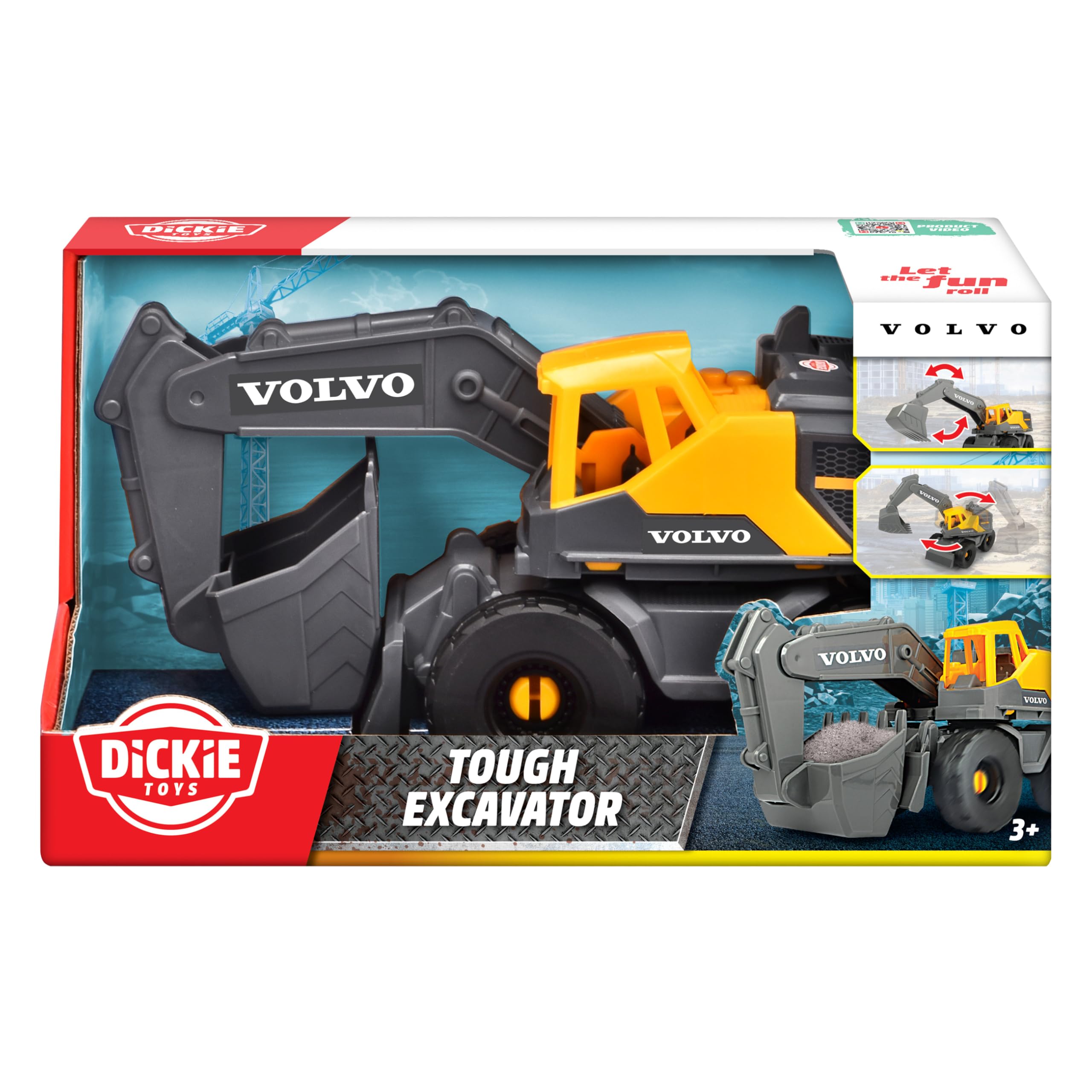 Dickie Toys Volvo Bagger Tough Excavator (26 cm) – Pelle Jouet pour Enfants à partir de 3 Ans avec Roue Libre, Bras et Pelle Mobiles, Convient comme Jouet de Sable