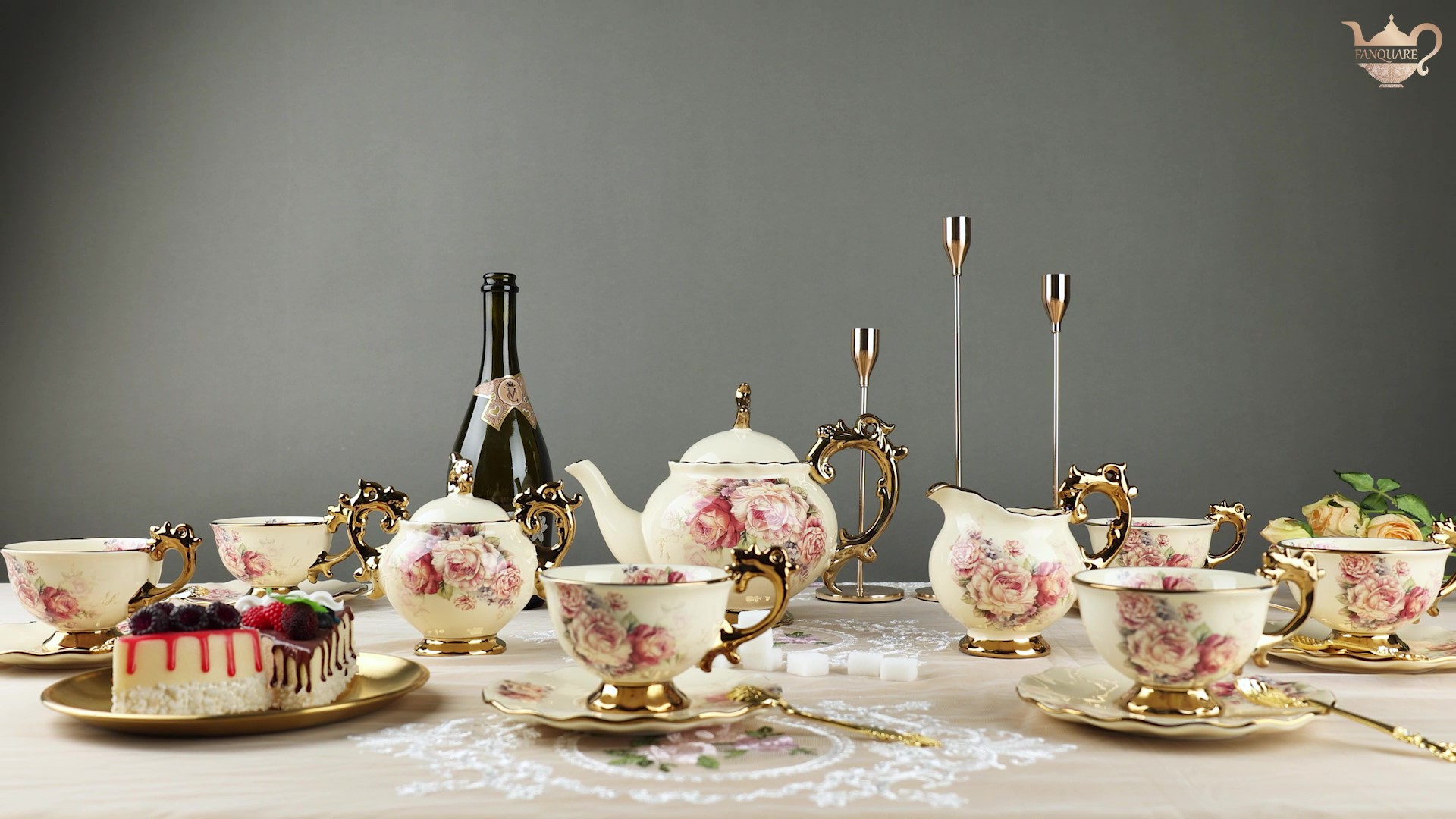fanquare 15 Pieces British Porcelain Tea Sets,Flower Vintage