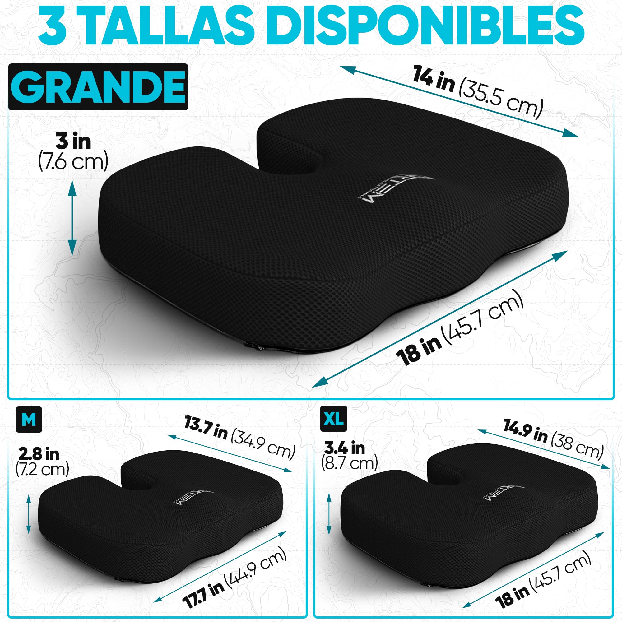 FORTEM Pack Cojín Silla Oficina y Almohada Lumbar - Cojín para Silla Ordenador en Forma De U y Almohada Lumbar con Espuma Viscoelástica para Asiento Coche, Gaming, Trabajo - Fundas Lavables