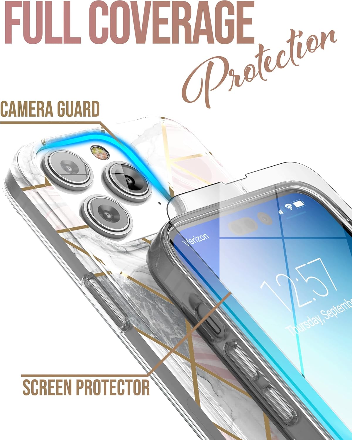 ENCASED Finger Loop Case Designed for iPhone 14 Pro Max Case with Strap and Screen Protector - Cute Marble Design for Women (Retail Packaging) - Image 4