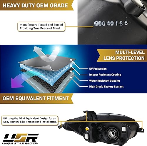 Miniatura 8 de DEPO UPGRADE - Faros delanteros de repuesto negros (izquierdo + derecho) compatibles con Mitsubishi Eclipse HALOGEN GS GT SE Spyder Hatchback Coupe