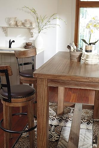 Miniatura 10 de Signature Design by Ashley Pinnadel Banco giratorio moderno y rústico con altura de encimera de 24.25 pulgadas, color marrón claro