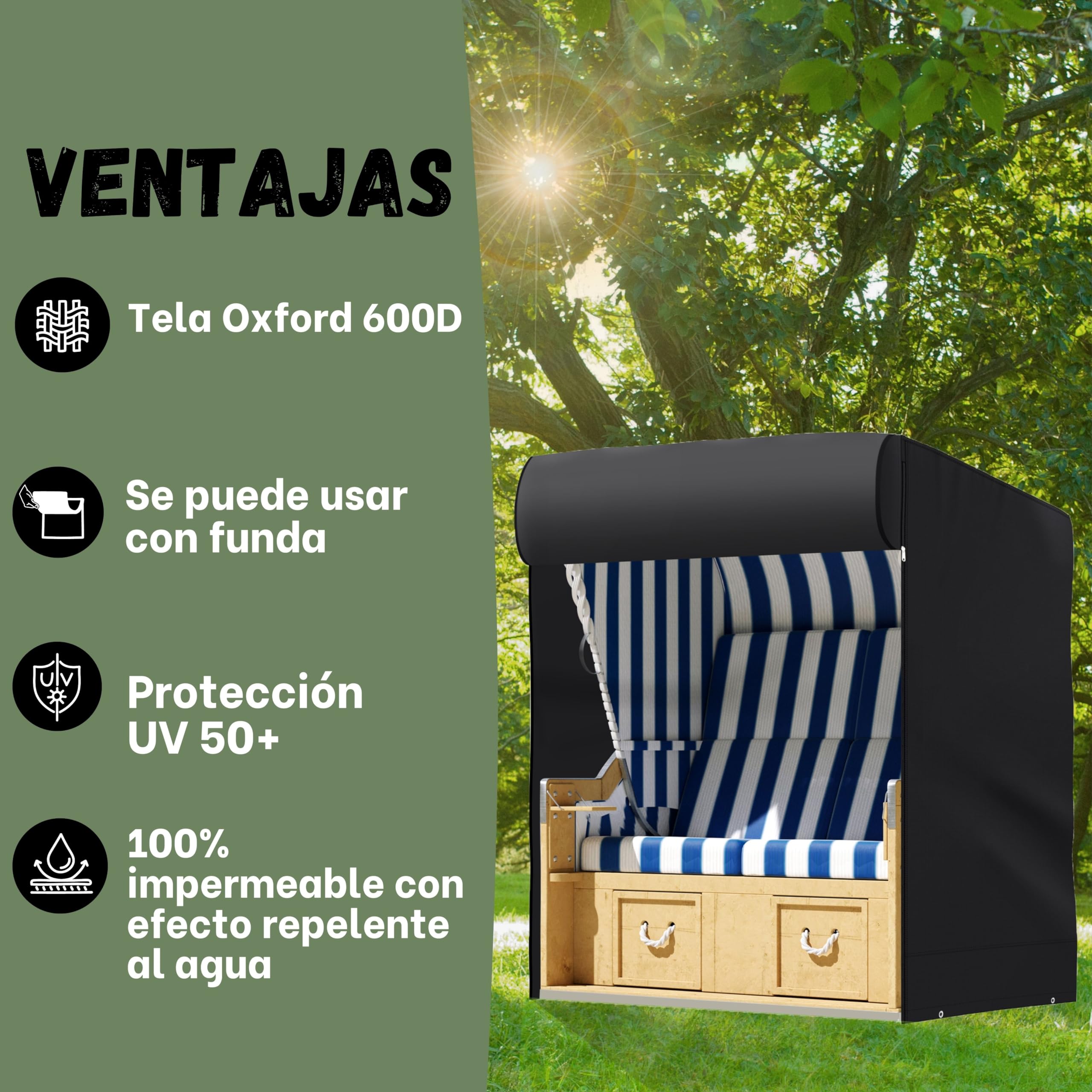 Funda protectora para silla de playa resistente al invierno de tejido Oxford 600D resistente al agua y a los rayos UV, 135 cm de ancho